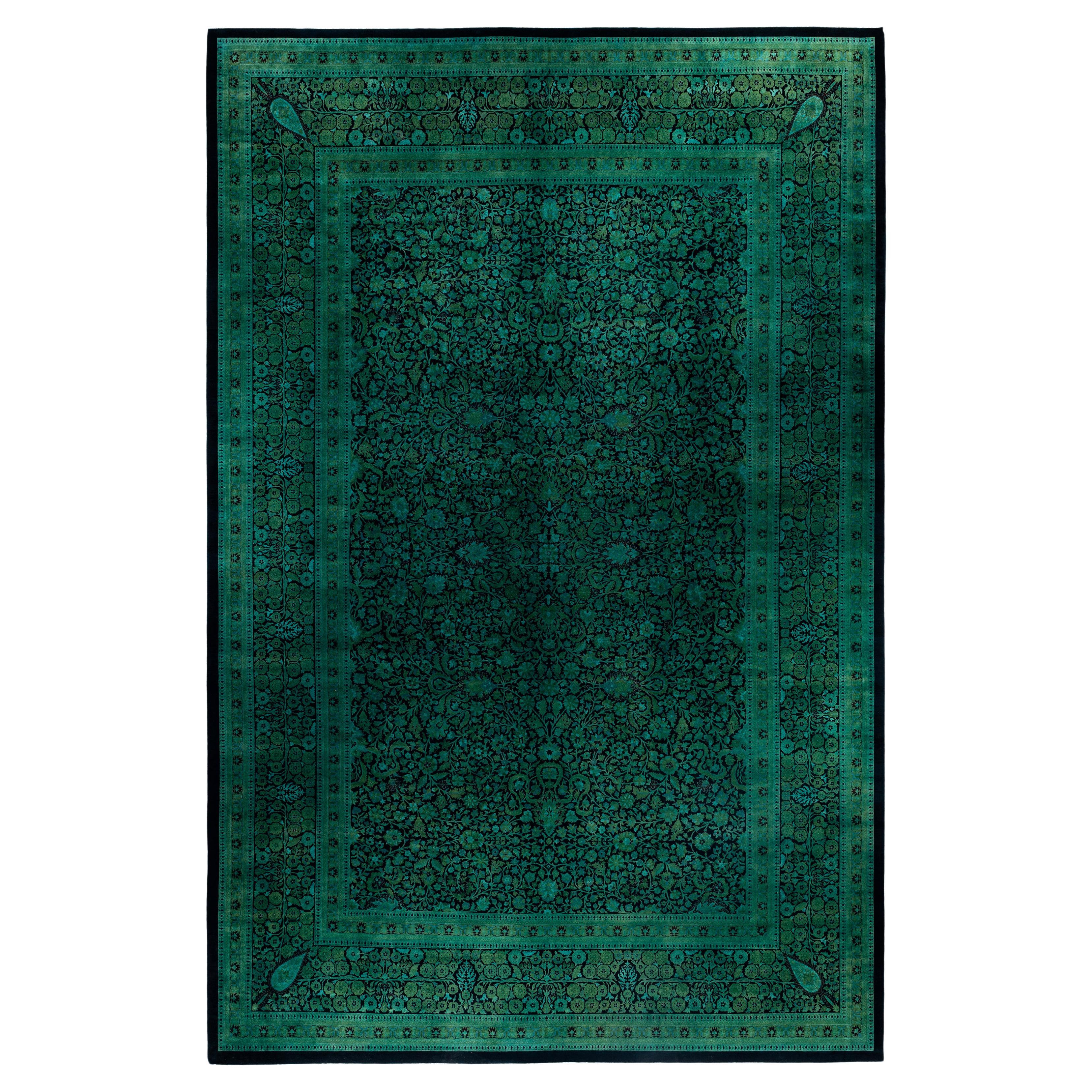 Overdyed One-of-a-Kind Wool Green Area Rug 12' 0" x 18' 7"
