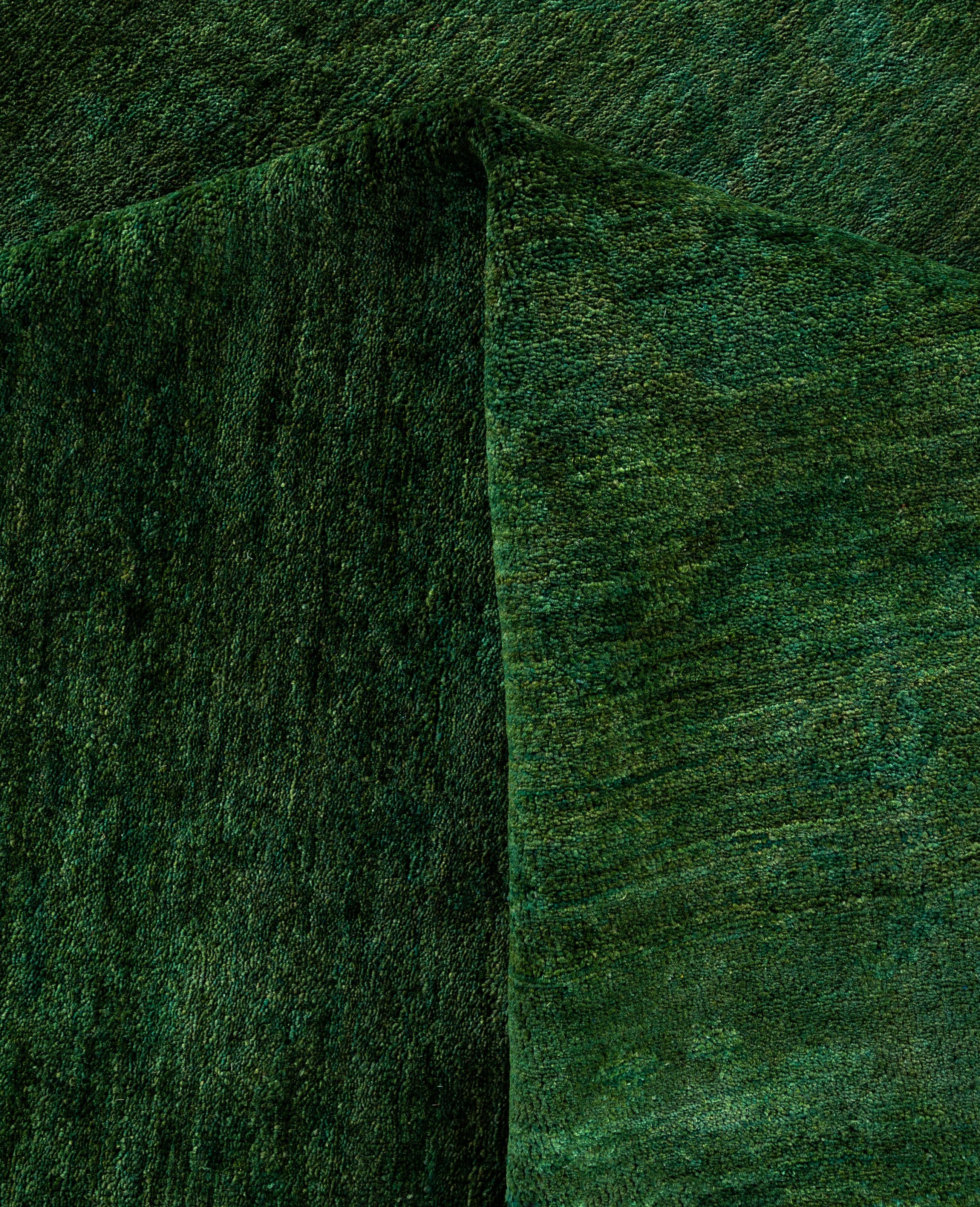 Lana Tappeto d'area verde Overdyed One-of-a-Kind Wool 12' 1
