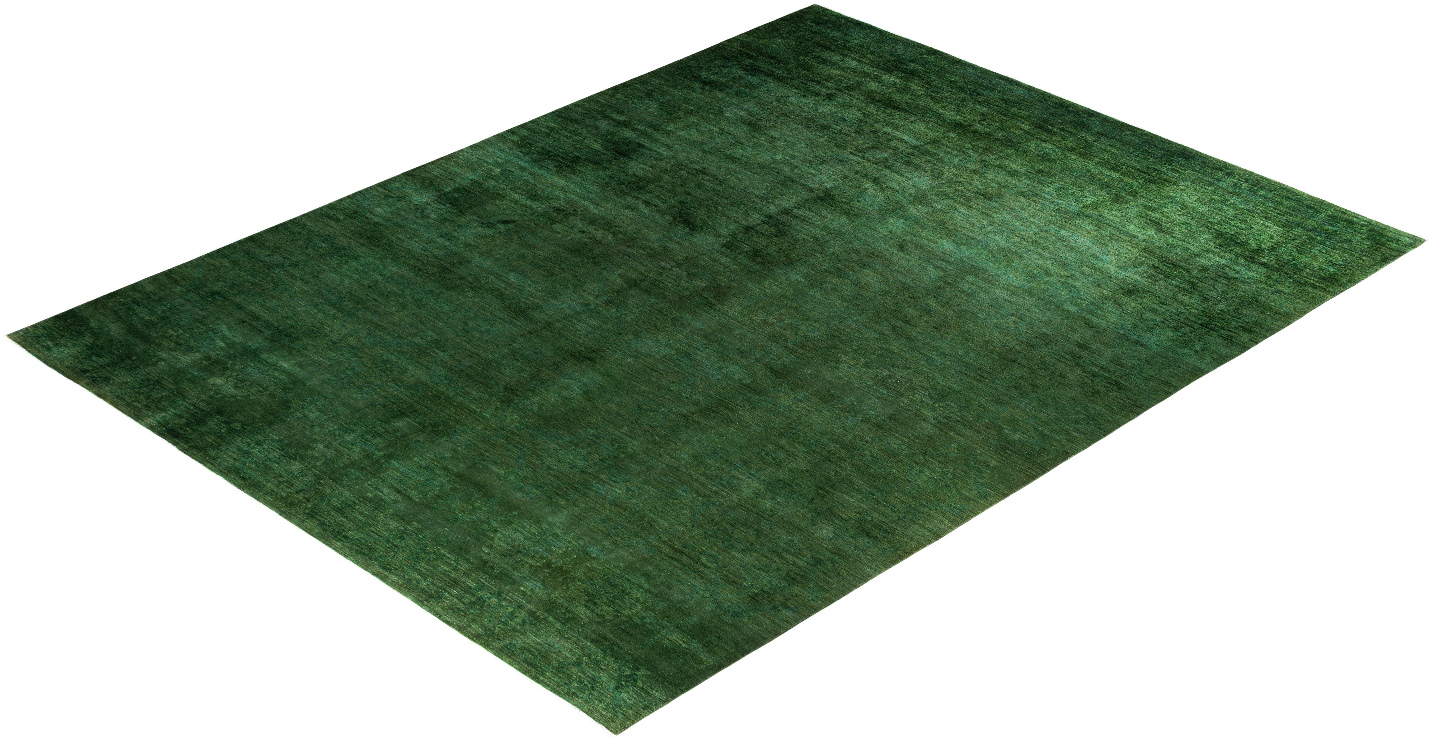 Tappeto d'area verde Overdyed One-of-a-Kind Wool 12' 1