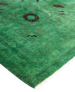 Overdyed One-of-a-Kind Wool Green Area Rug 12' 1" x 17' 10"