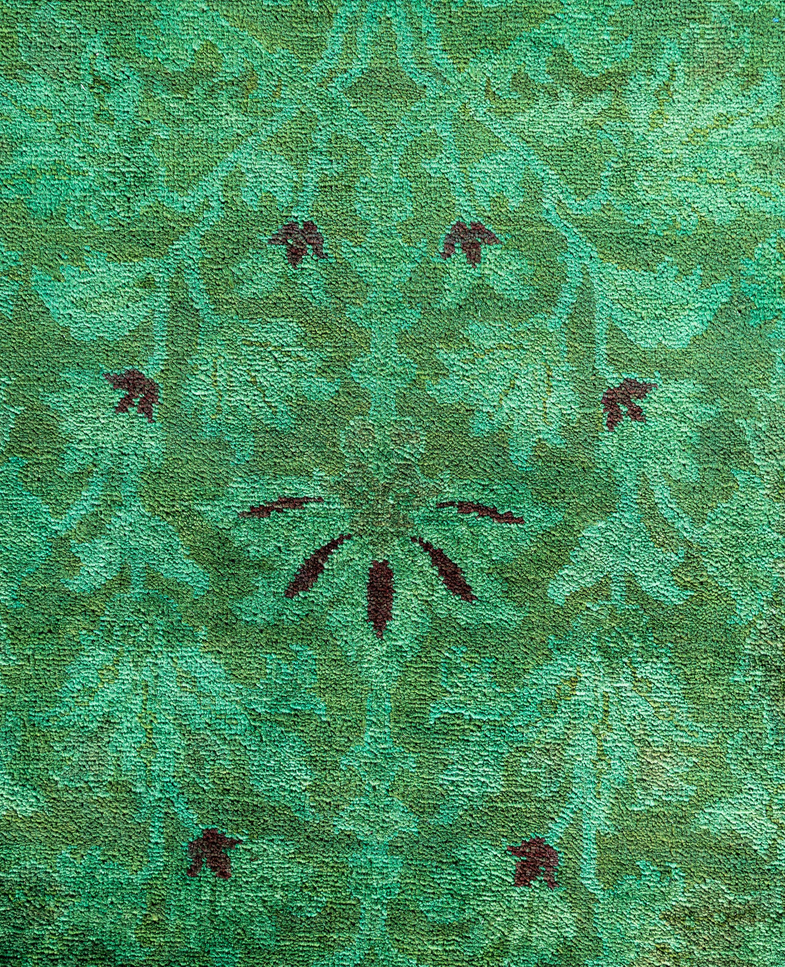 Pakistanais Tapis de sol en laine Overdyed One-of-a-Kind Green 12' 1