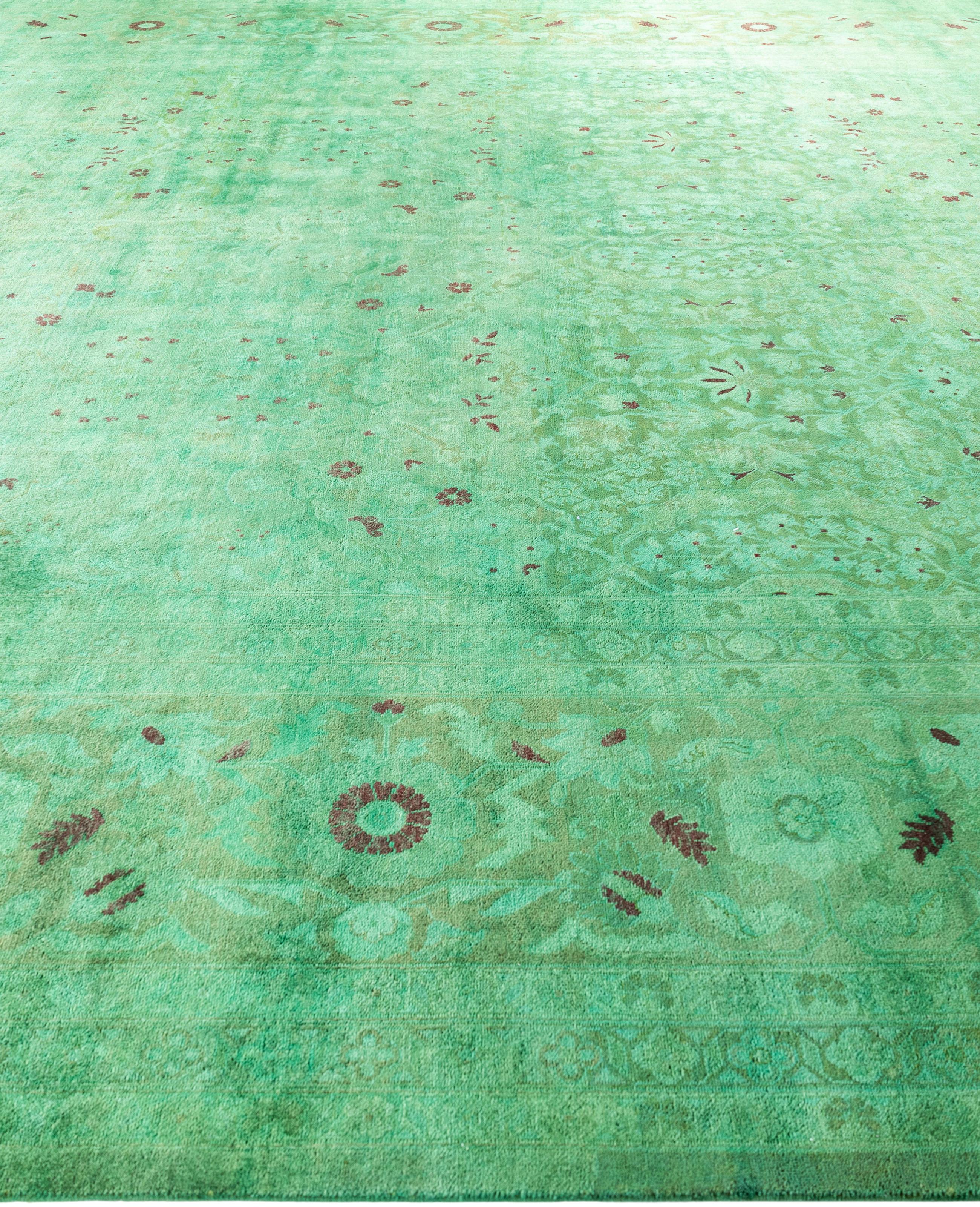 Noué à la main Tapis de sol en laine Overdyed One-of-a-Kind Green 12' 1