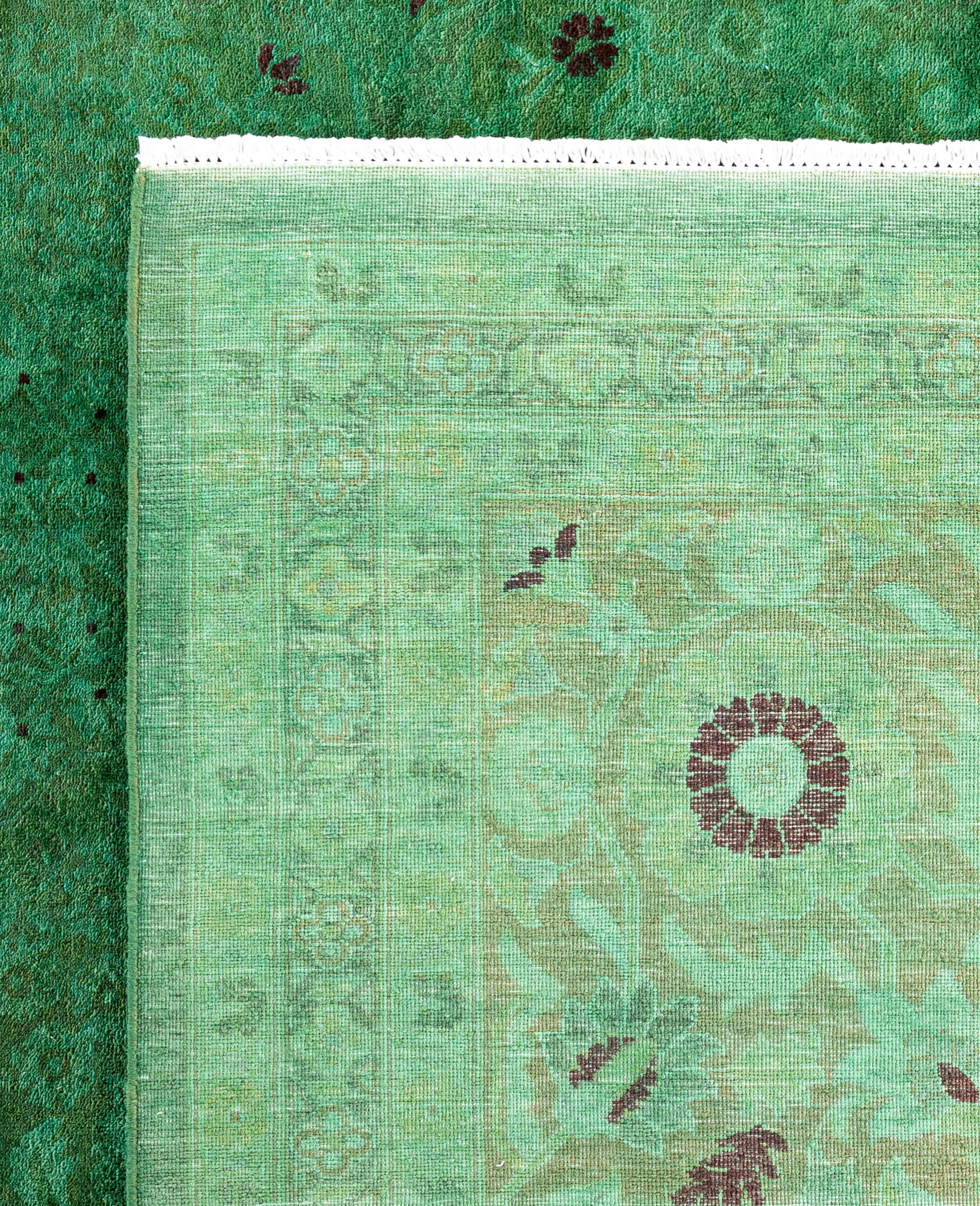Tapis de sol en laine Overdyed One-of-a-Kind Green 12' 1