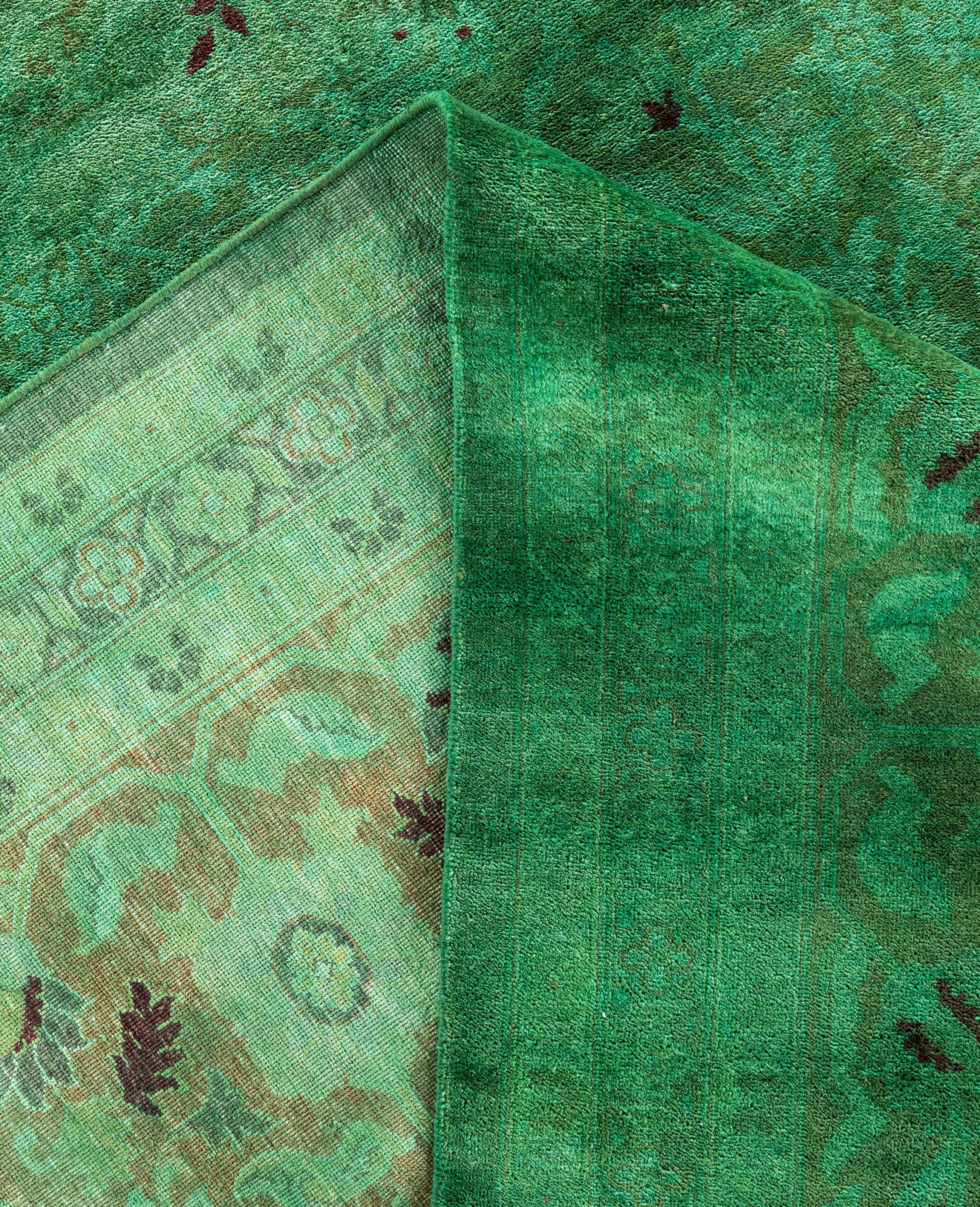XXIe siècle et contemporain Tapis de sol en laine Overdyed One-of-a-Kind Green 12' 1