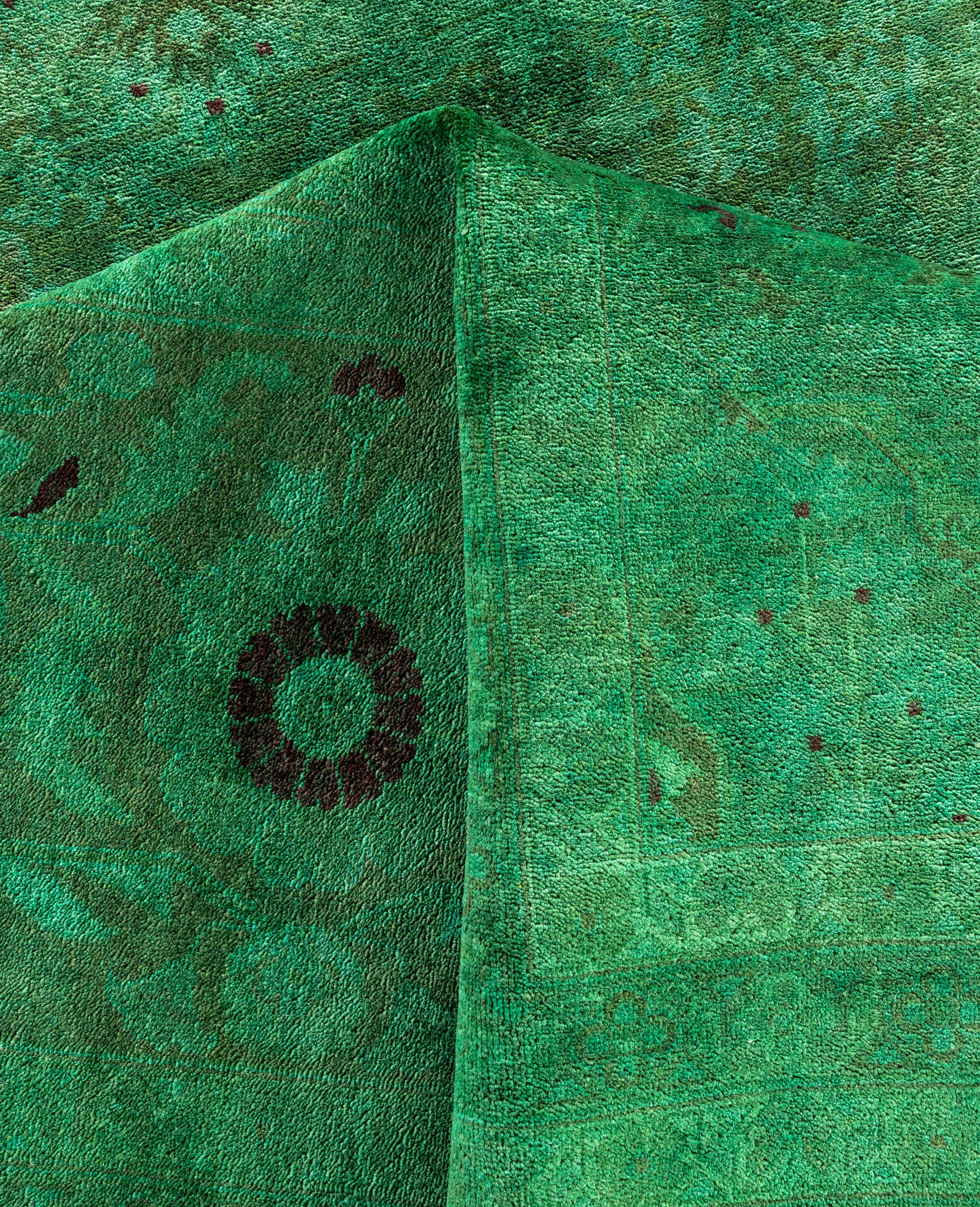 Laine Tapis de sol en laine Overdyed One-of-a-Kind Green 12' 1