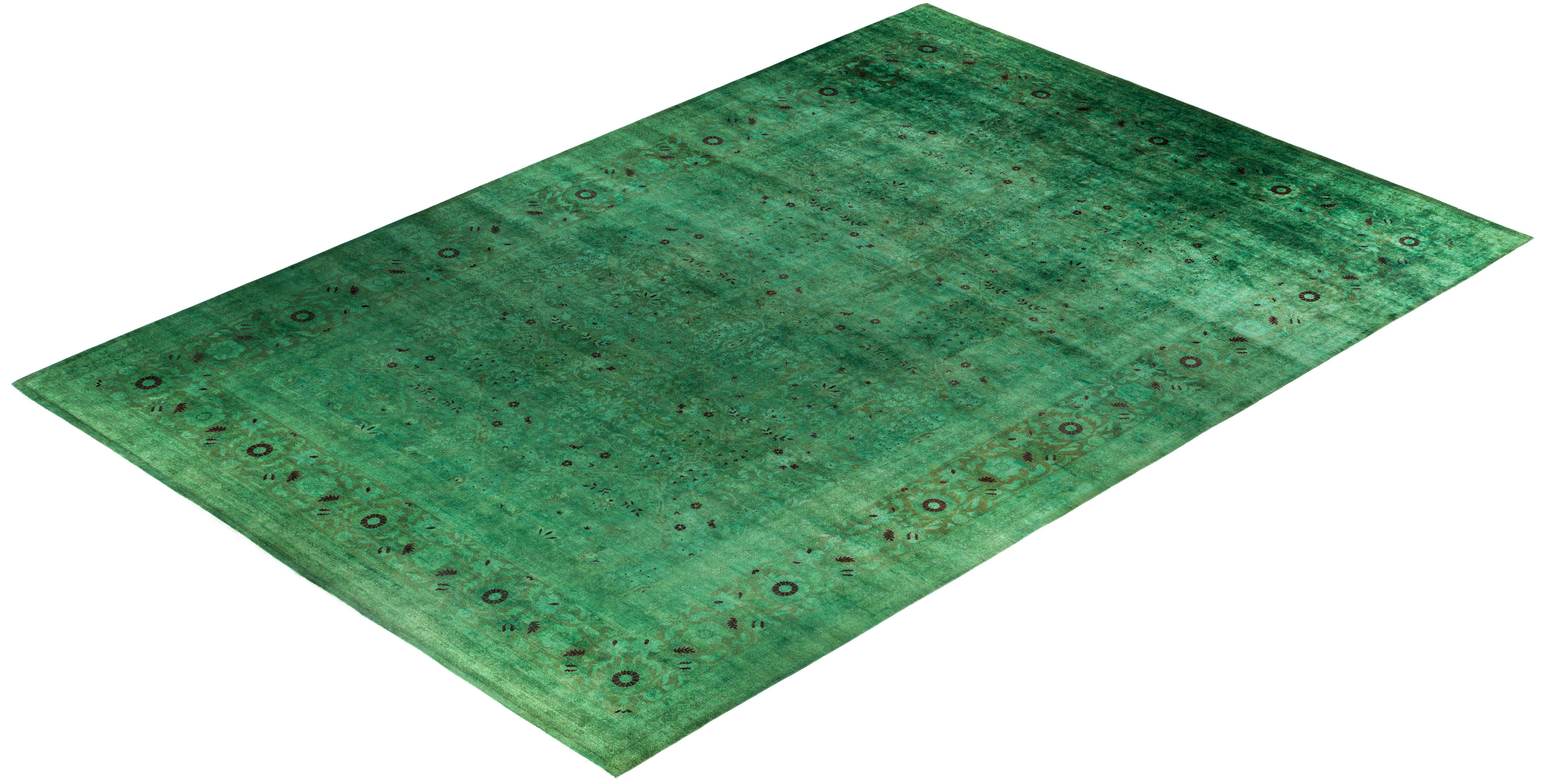Tapis de sol en laine Overdyed One-of-a-Kind Green 12' 1