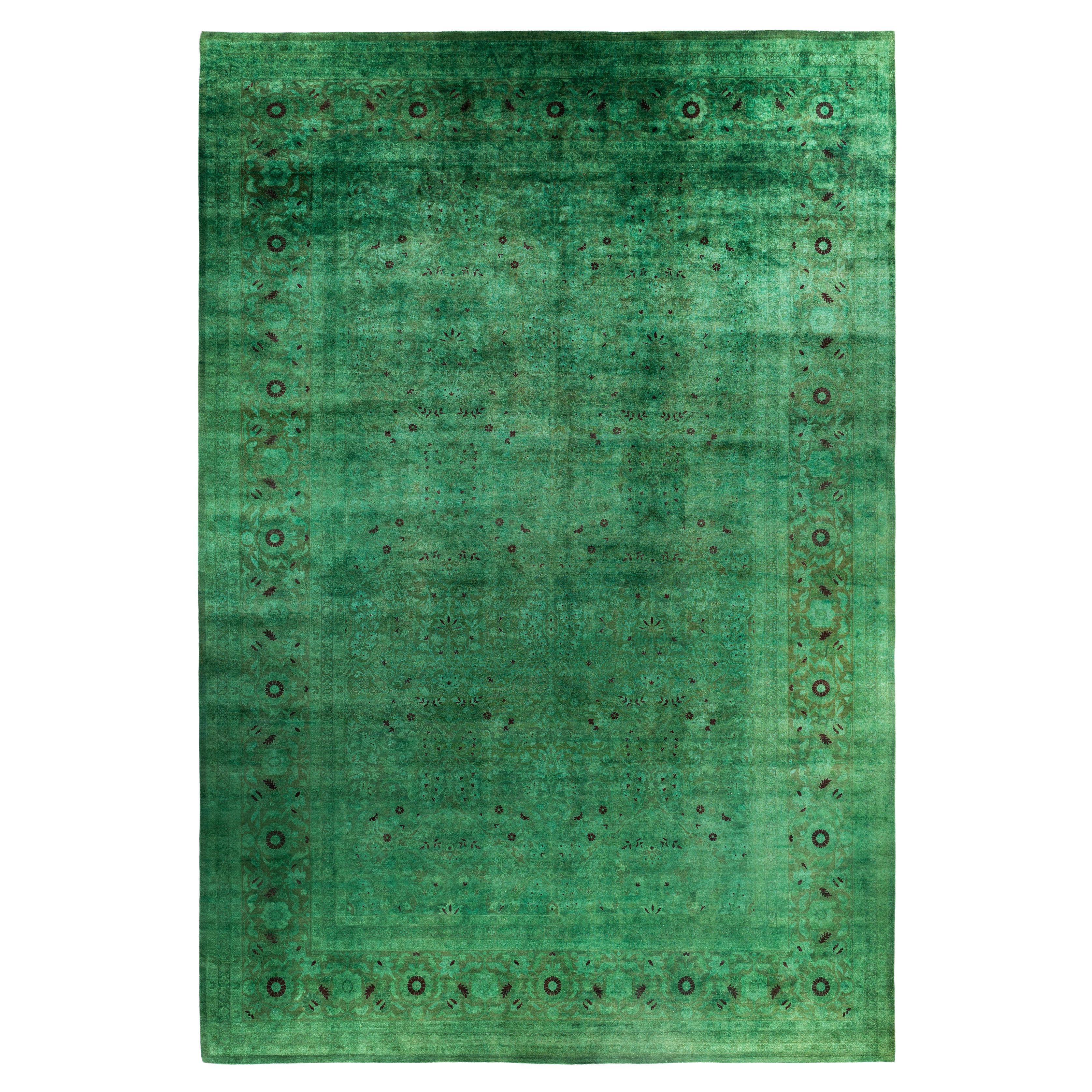 Tapis de sol en laine Overdyed One-of-a-Kind Green 12' 1" x 17' 10"