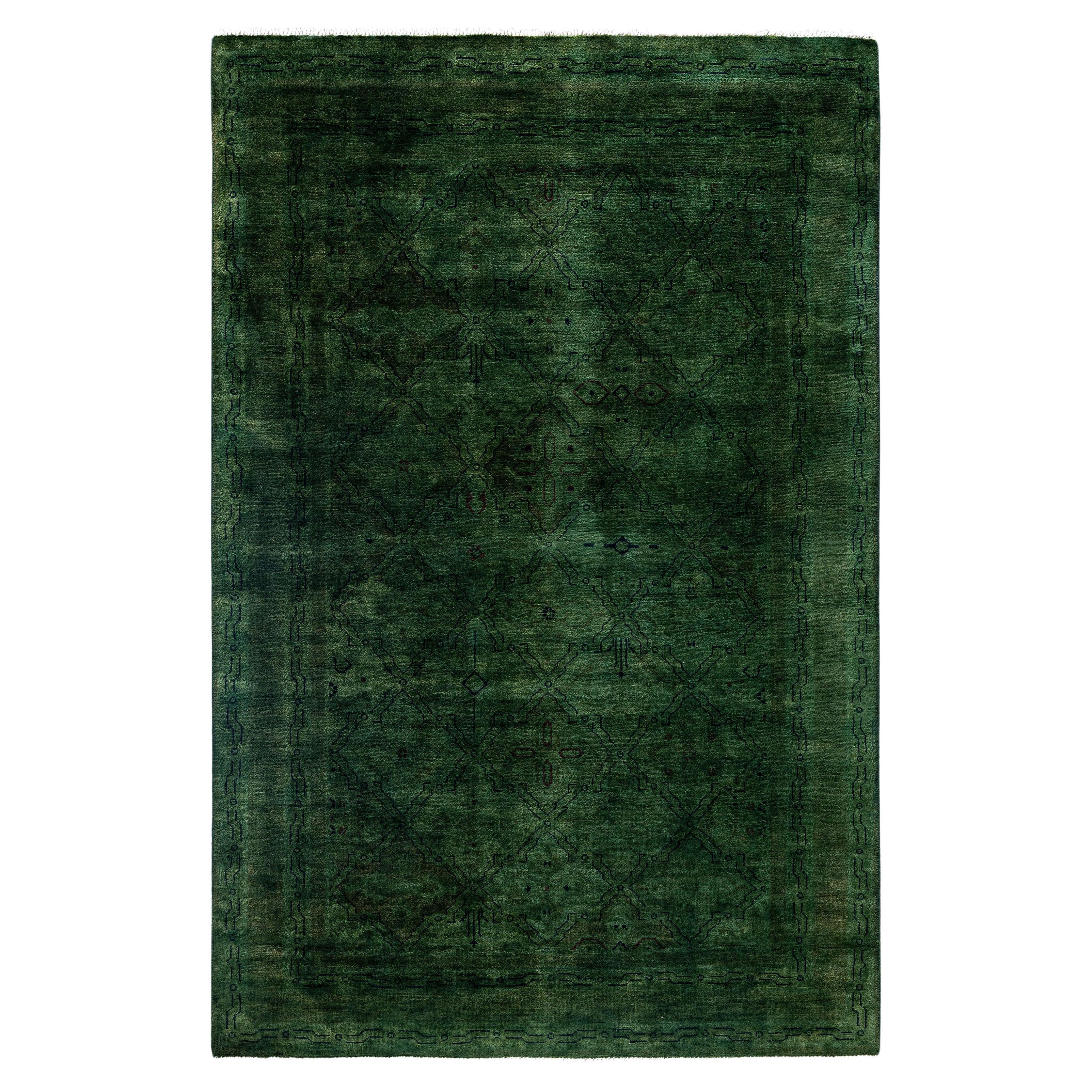 Übergefärbter einzigartiger grüner Wollteppich 4' 0" x 6' 1"