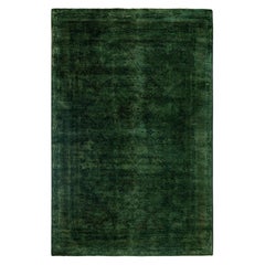Übergefärbter einzigartiger grüner Wollteppich 4' 0" x 6' 1"