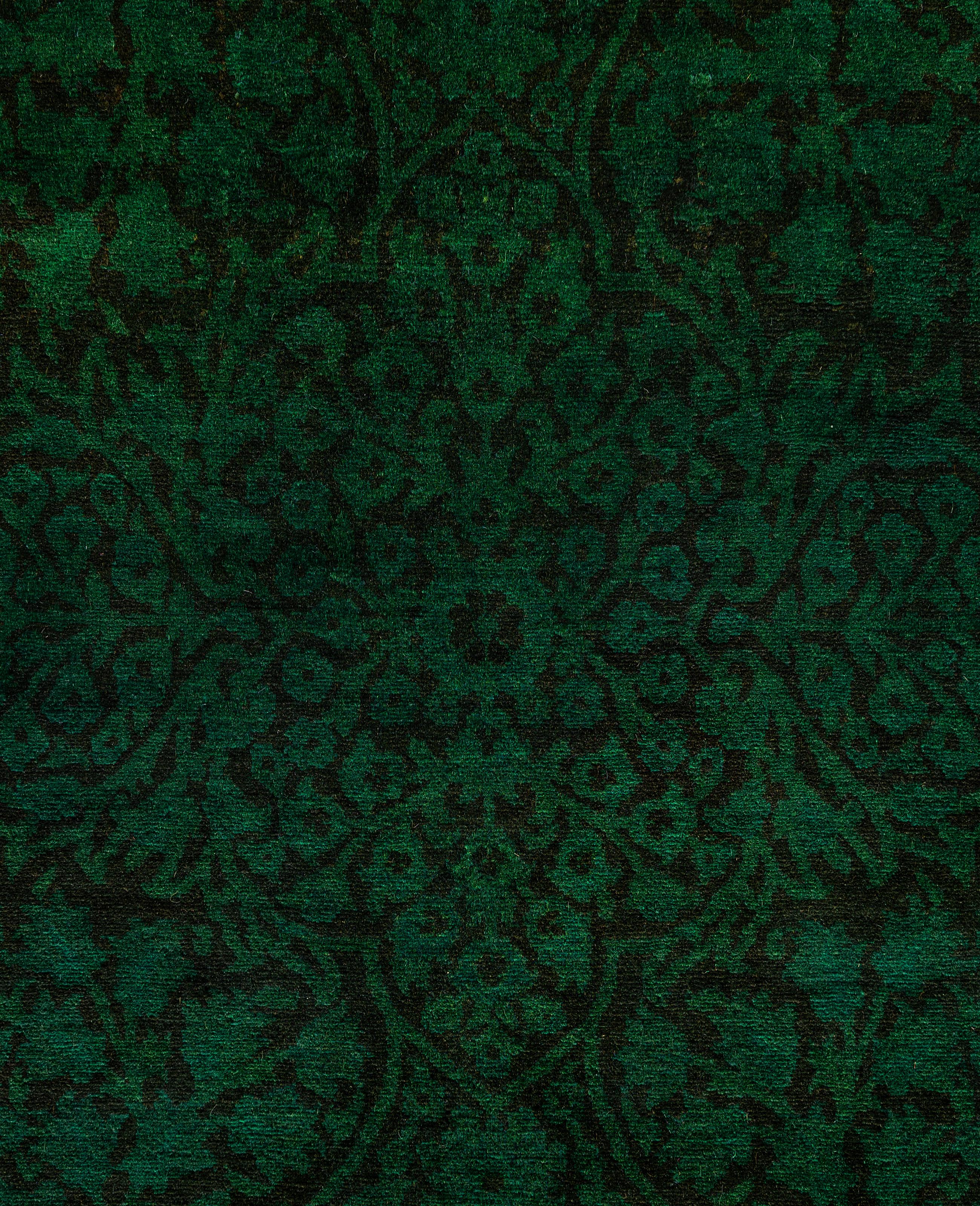 Pakistani Overdyed One-of-a-Kind Wool Green Area Rug 4' 1