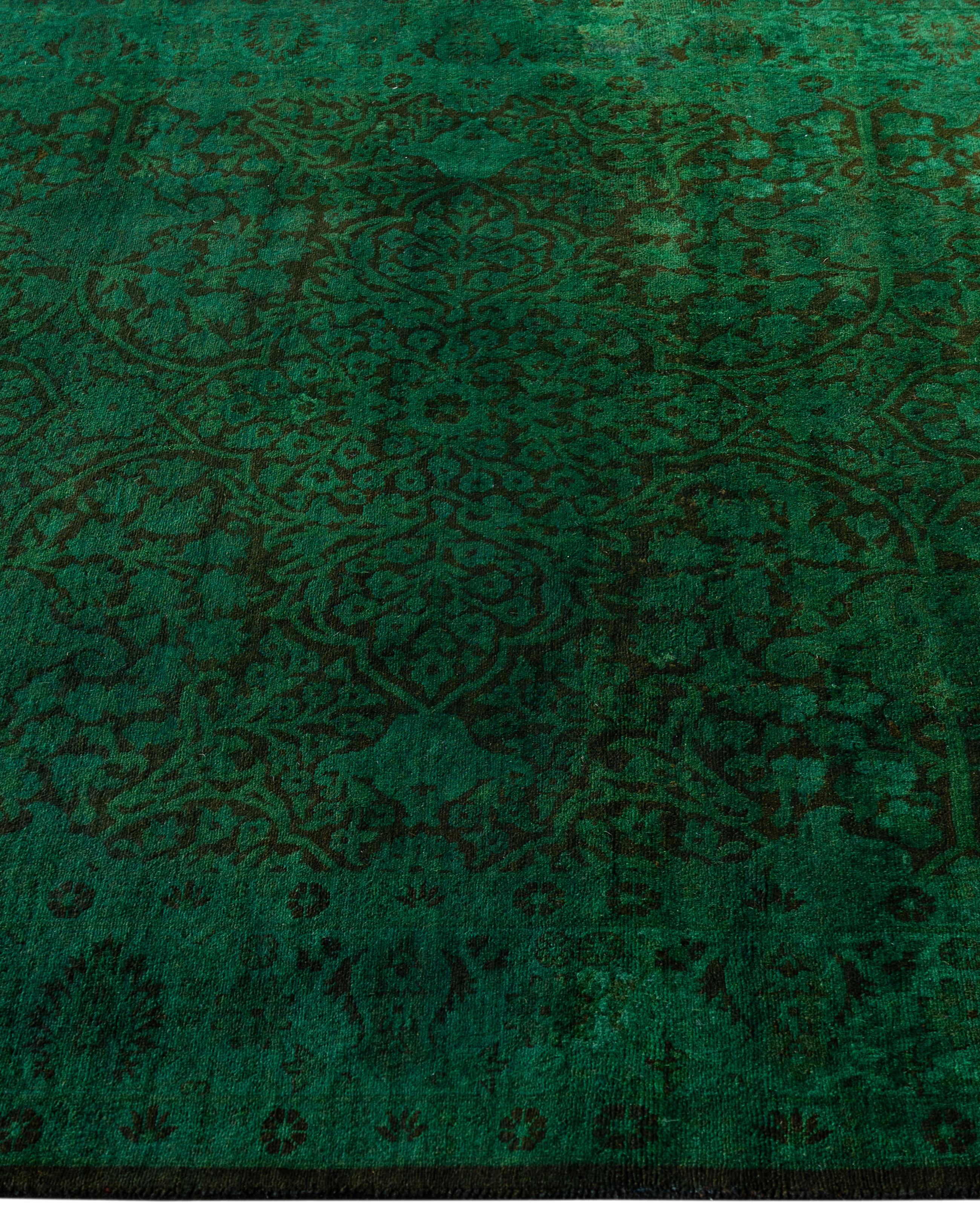 Hand-Knotted Overdyed One-of-a-Kind Wool Green Area Rug 4' 1
