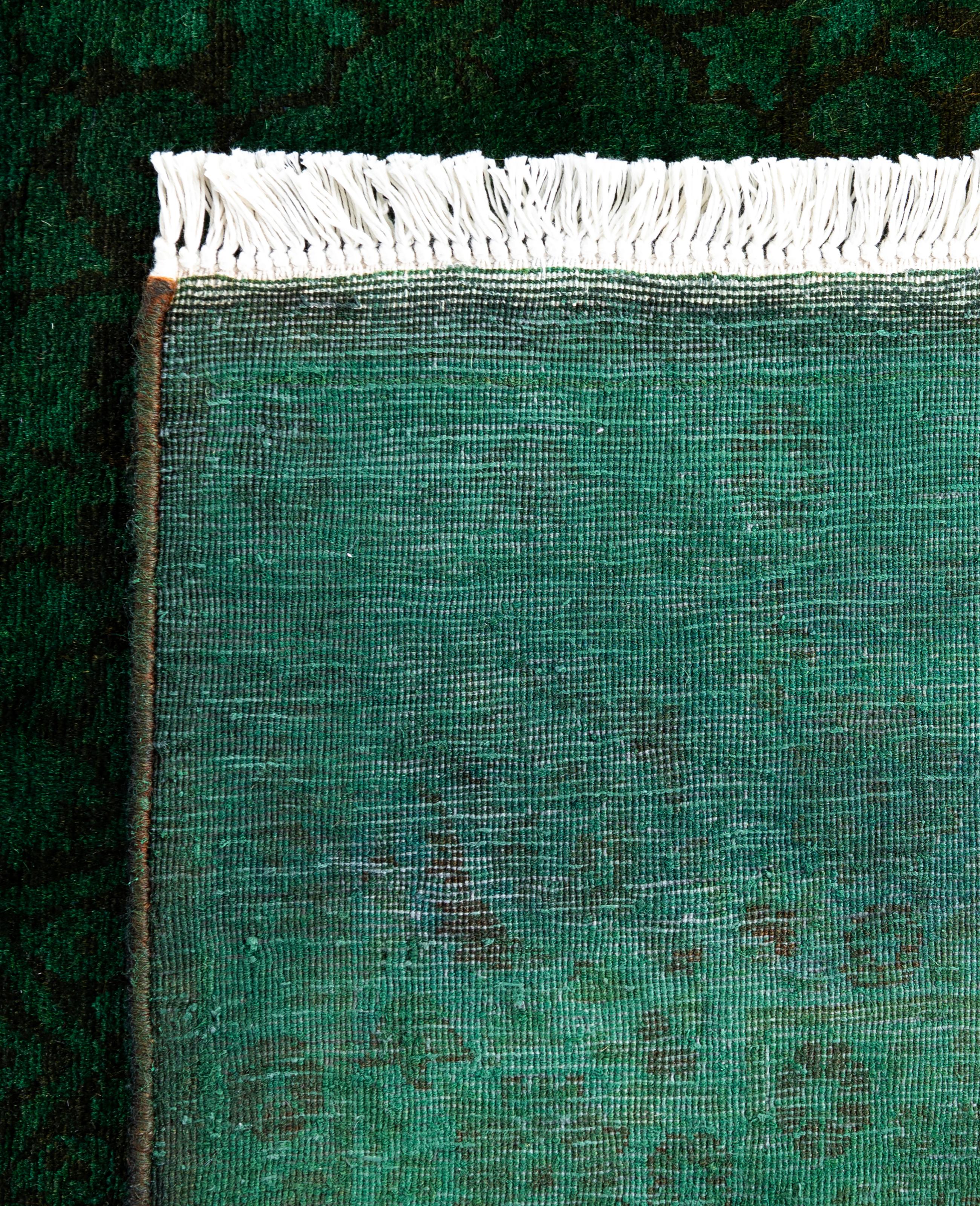 Overdyed One-of-a-Kind Wool Green Area Rug 4' 1