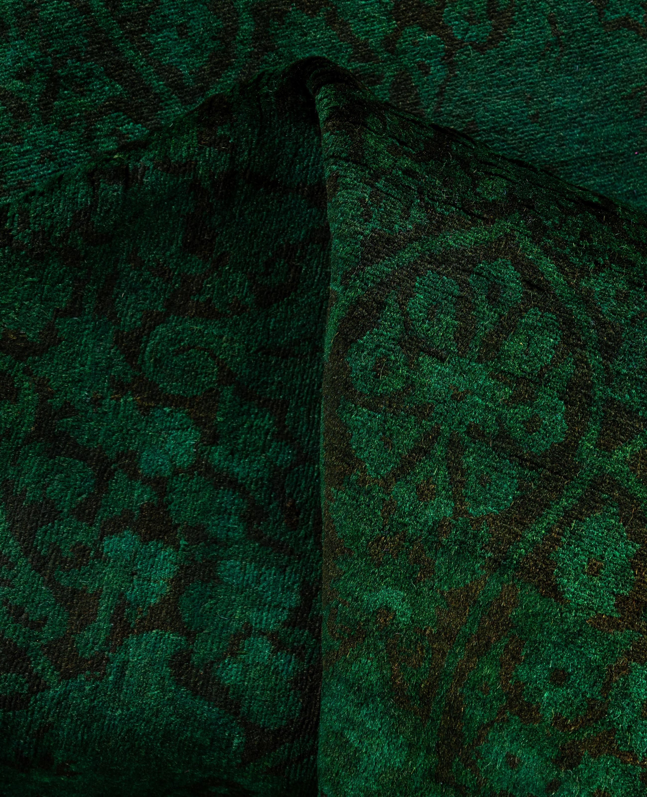 Overdyed One-of-a-Kind Wool Green Area Rug 4' 1