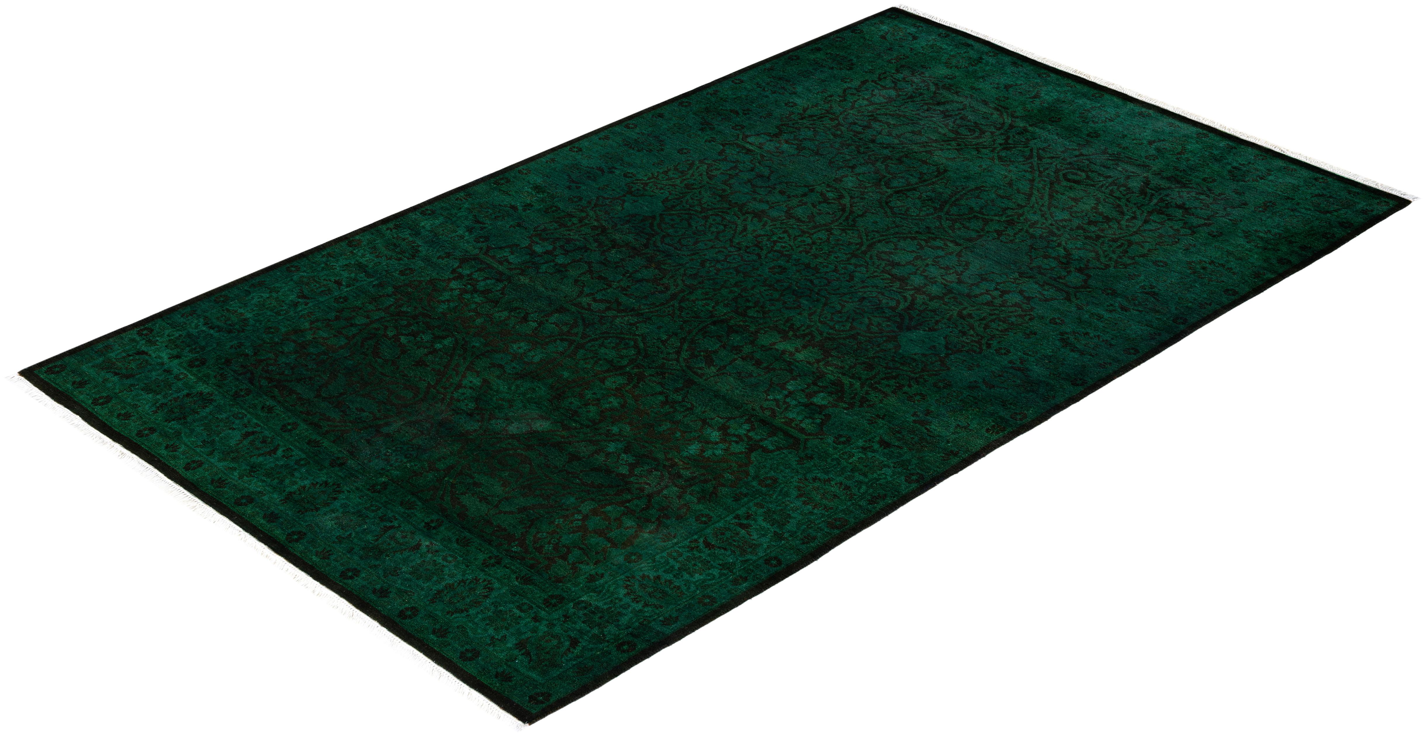 Overdyed One-of-a-Kind Wool Green Area Rug 4' 1