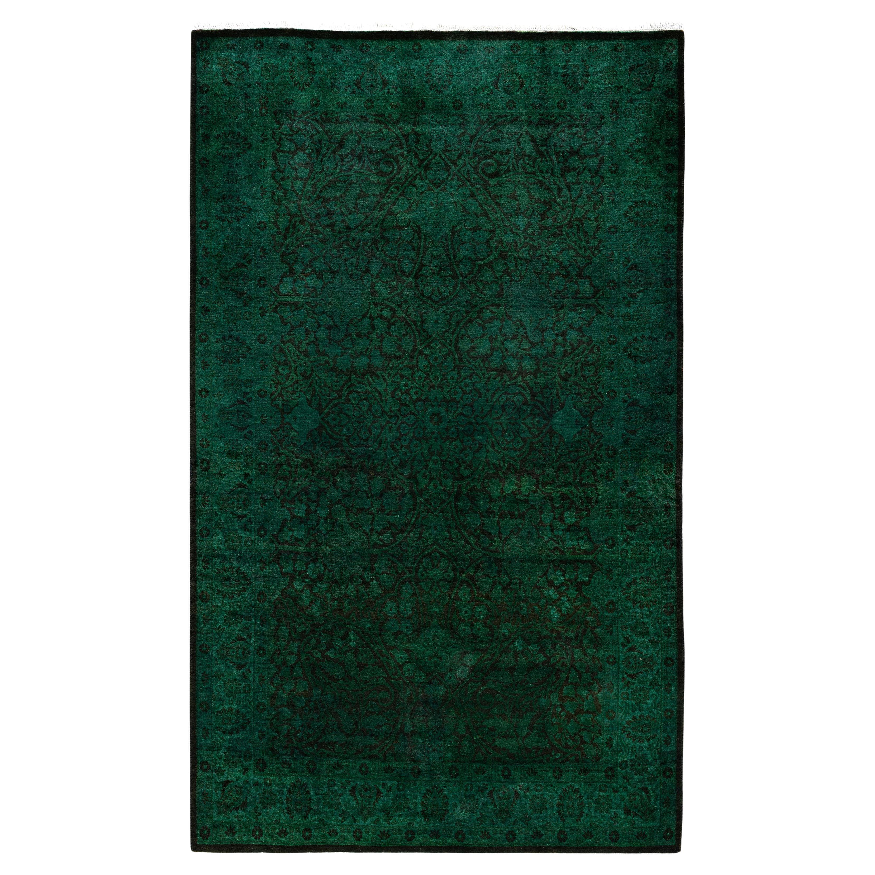 Overdyed One-of-a-Kind Wool Green Area Rug 4' 1" x 6' 8" For Sale