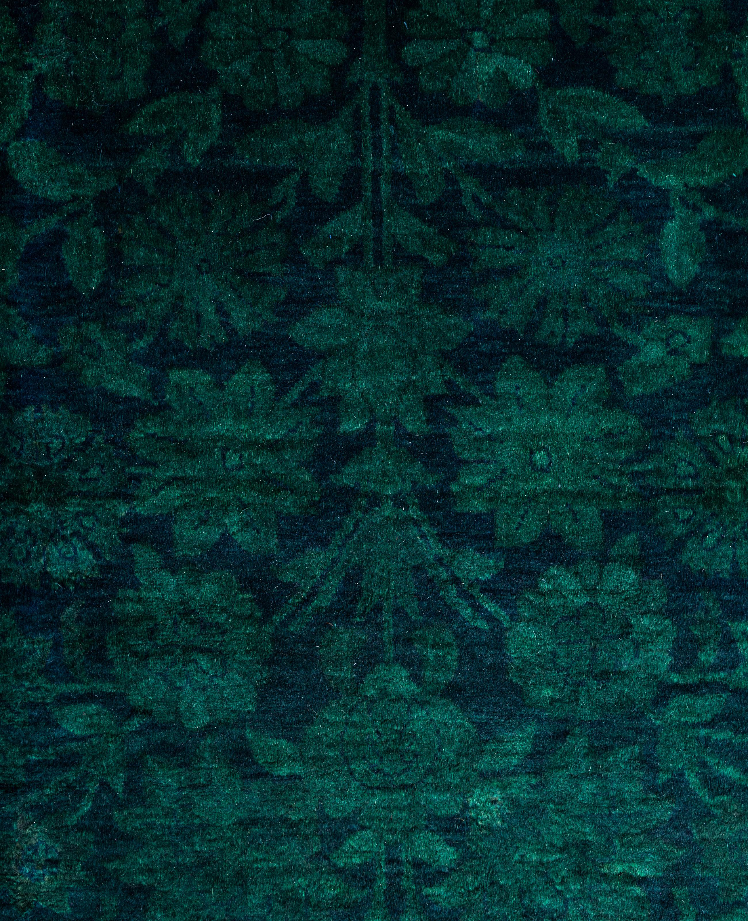 Pakistanais Tapis de sol en laine surteint et unique en son genre, vert 4' 2