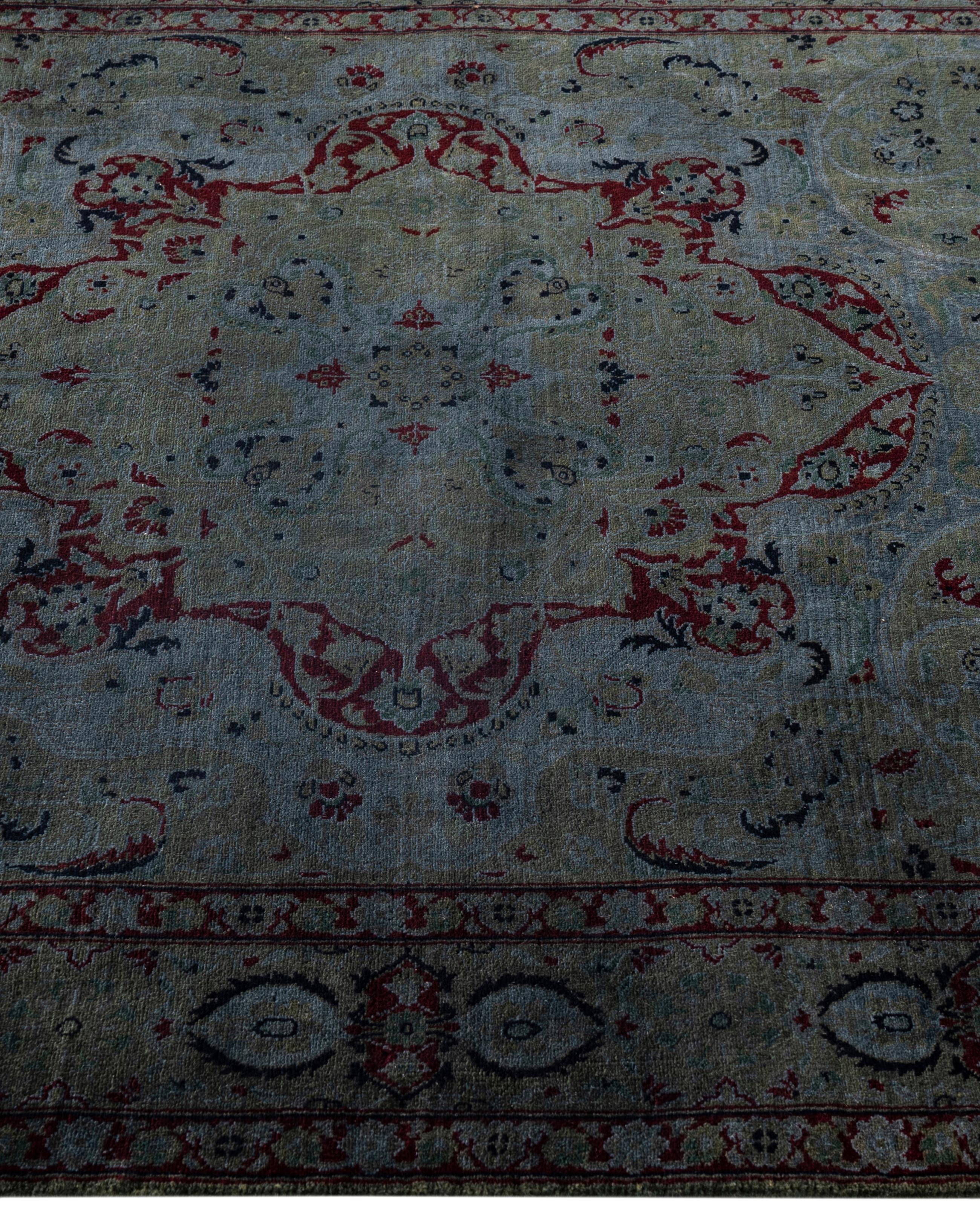 Hand-Knotted Overdyed One-of-a-Kind Wool Green Area Rug 4' 2