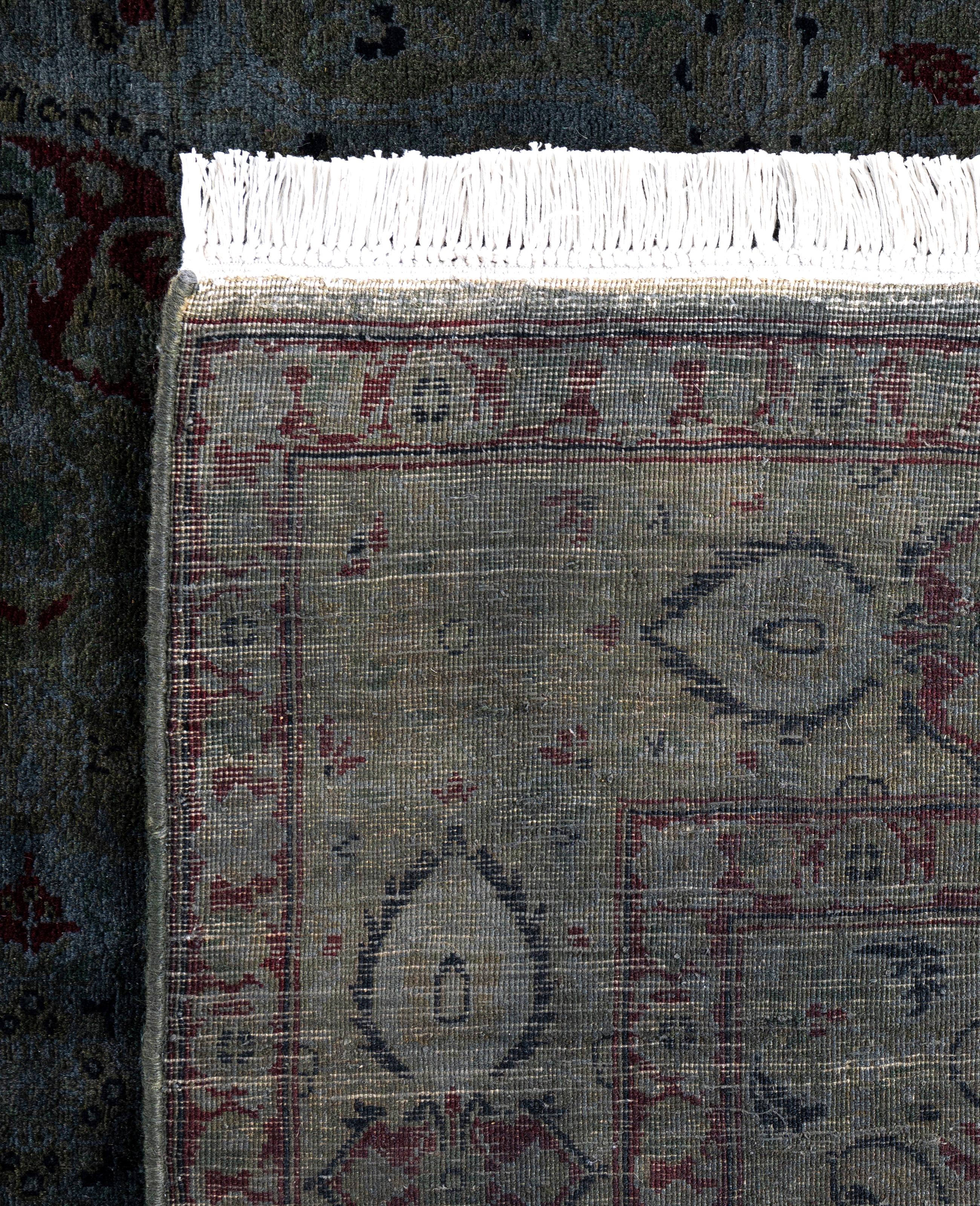 Overdyed One-of-a-Kind Wool Green Area Rug 4' 2