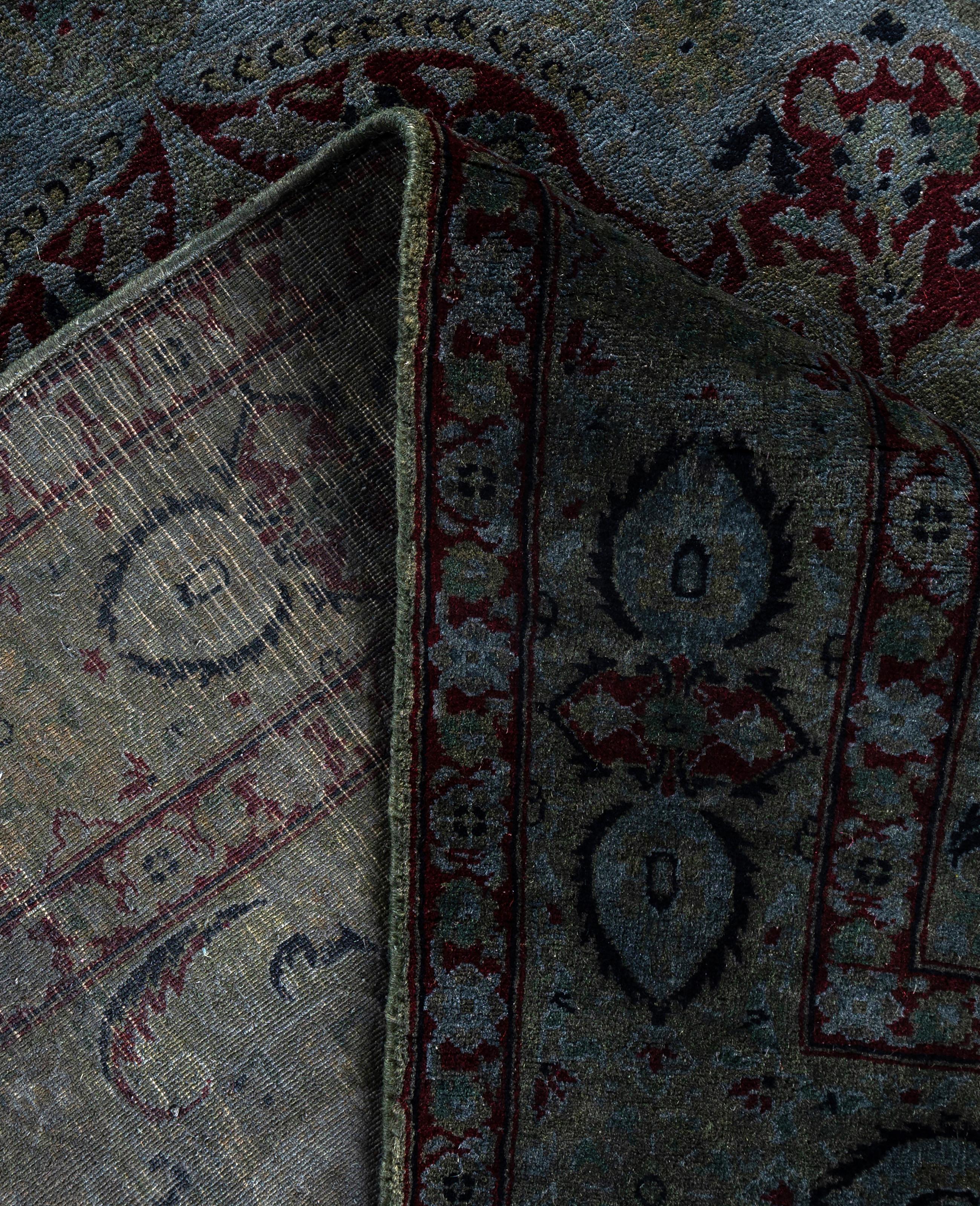Contemporary Overdyed One-of-a-Kind Wool Green Area Rug 4' 2