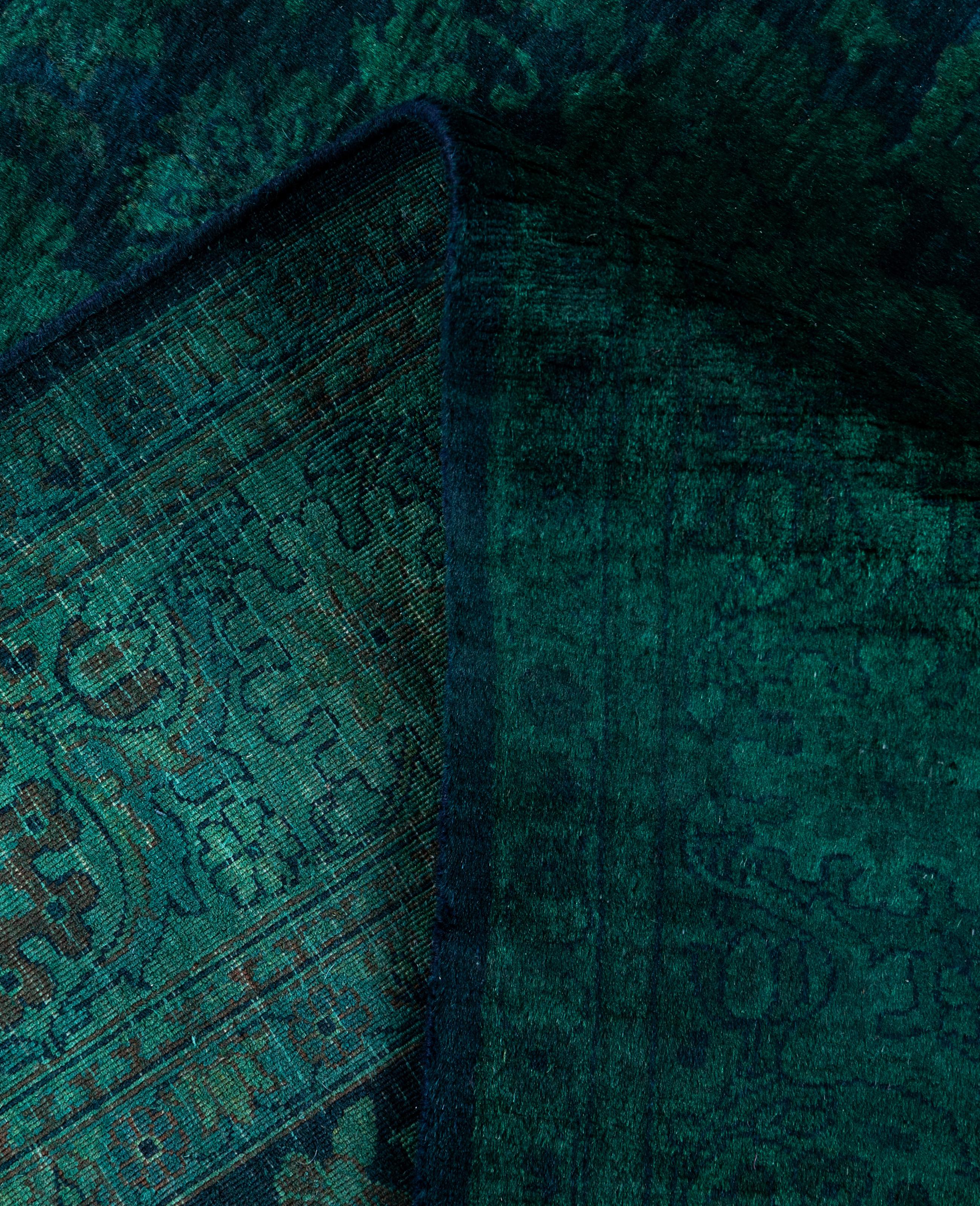 XXIe siècle et contemporain Tapis de sol en laine surteint et unique en son genre, vert 4' 2