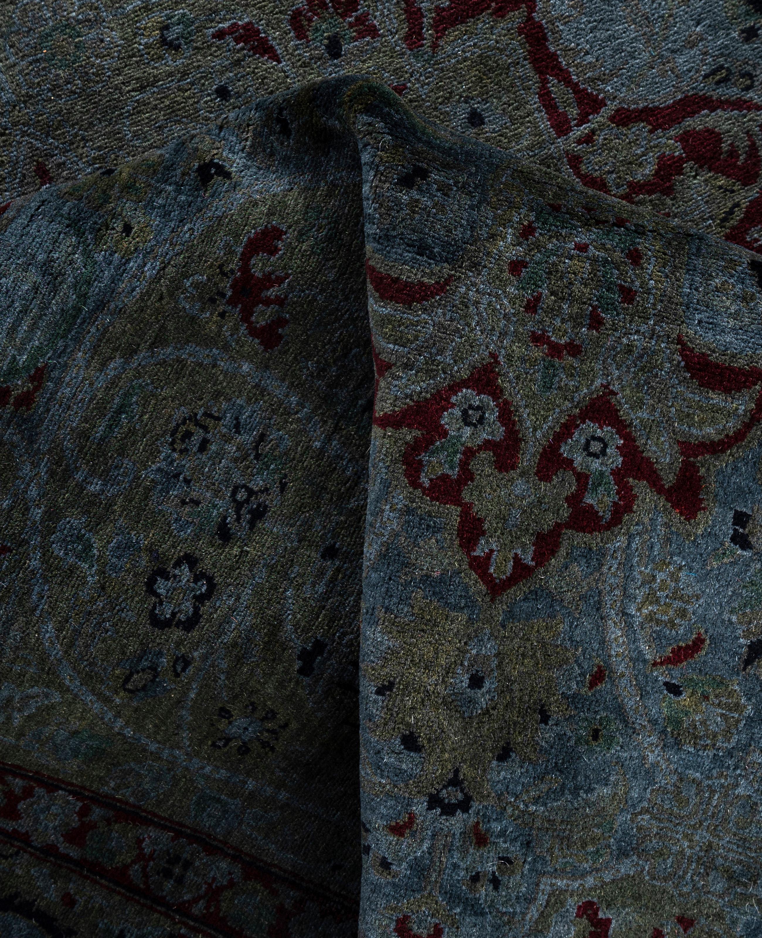 Overdyed One-of-a-Kind Wool Green Area Rug 4' 2