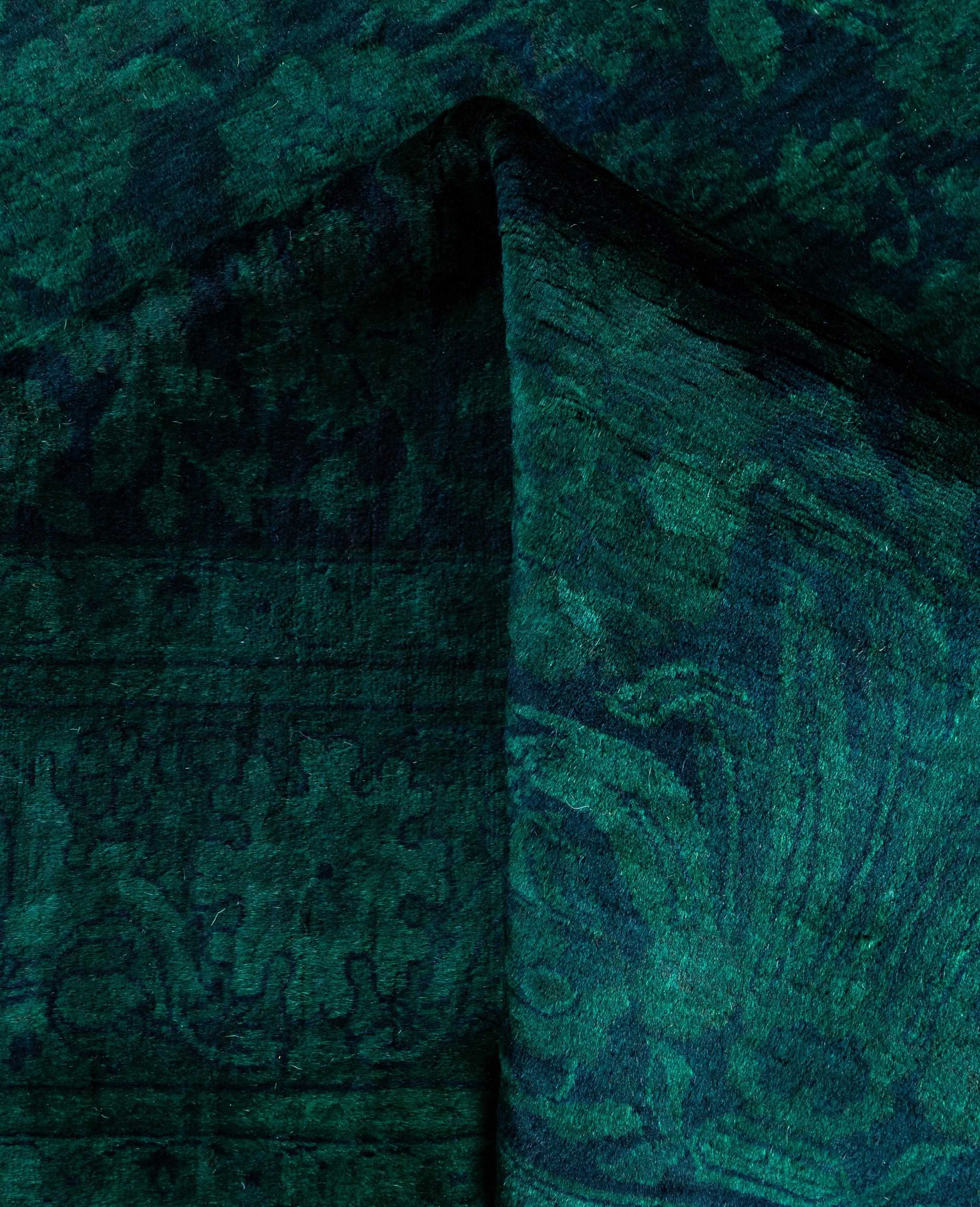Laine Tapis de sol en laine surteint et unique en son genre, vert 4' 2