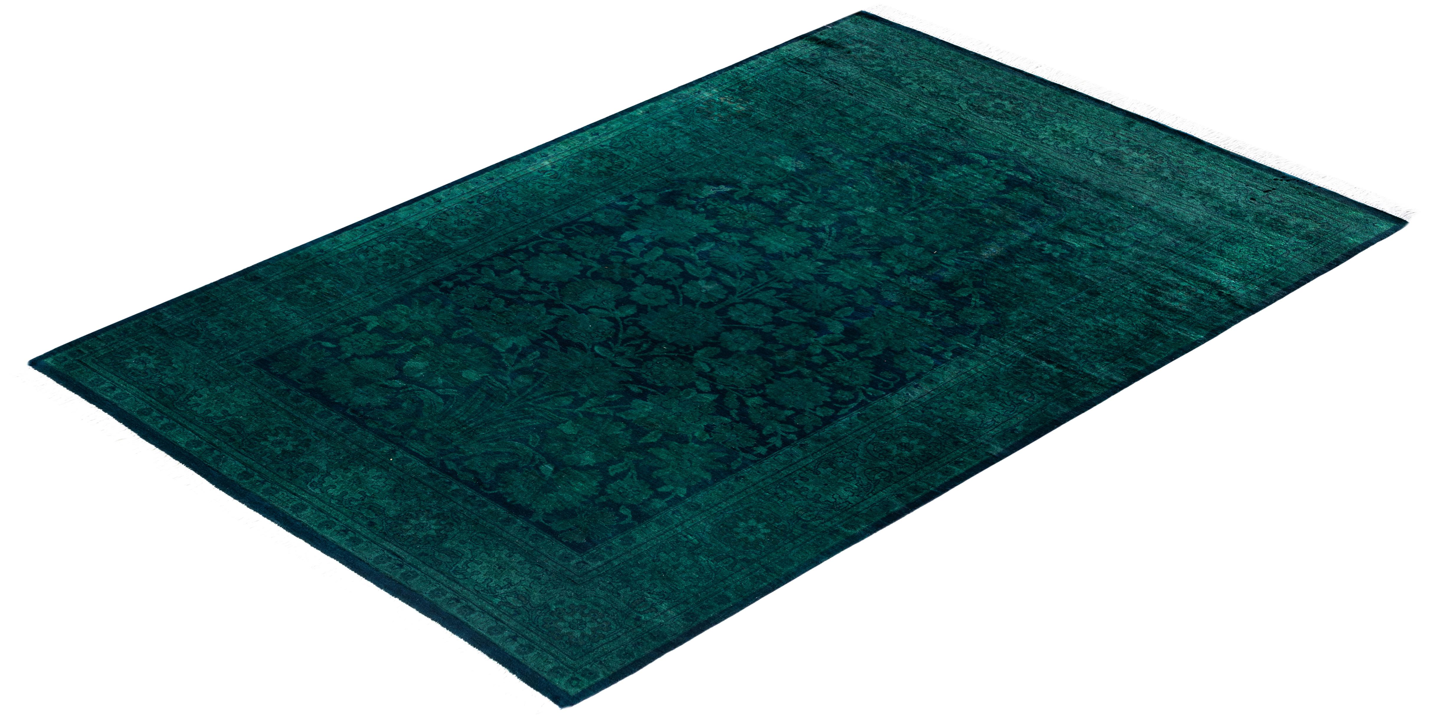 Tapis de sol en laine surteint et unique en son genre, vert 4' 2