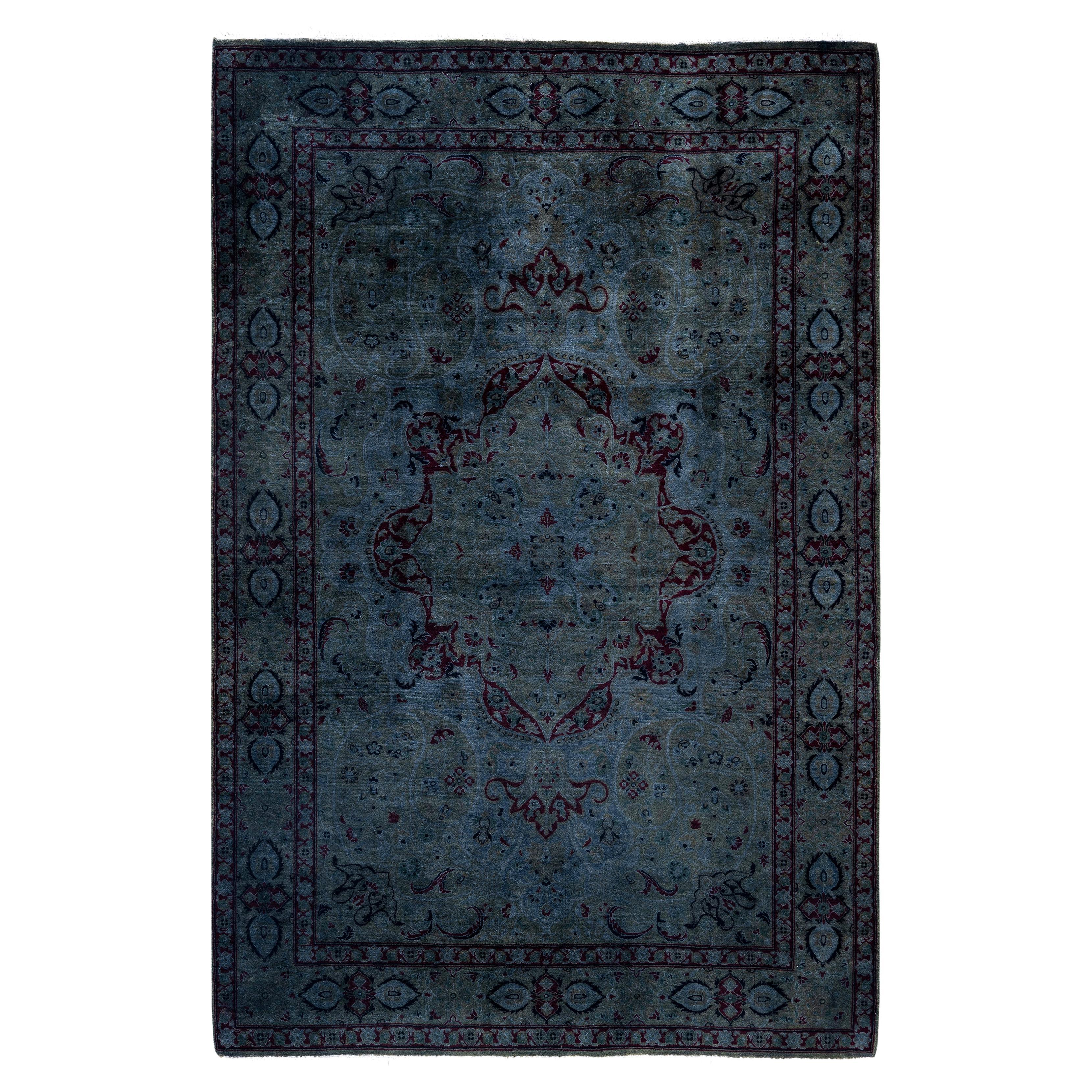 Overdyed One-of-a-Kind Wool Green Area Rug 4' 2" x 6' 3" For Sale