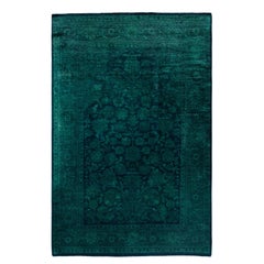 Tapis de sol en laine surteint et unique en son genre, vert 4' 2" x 6' 3"