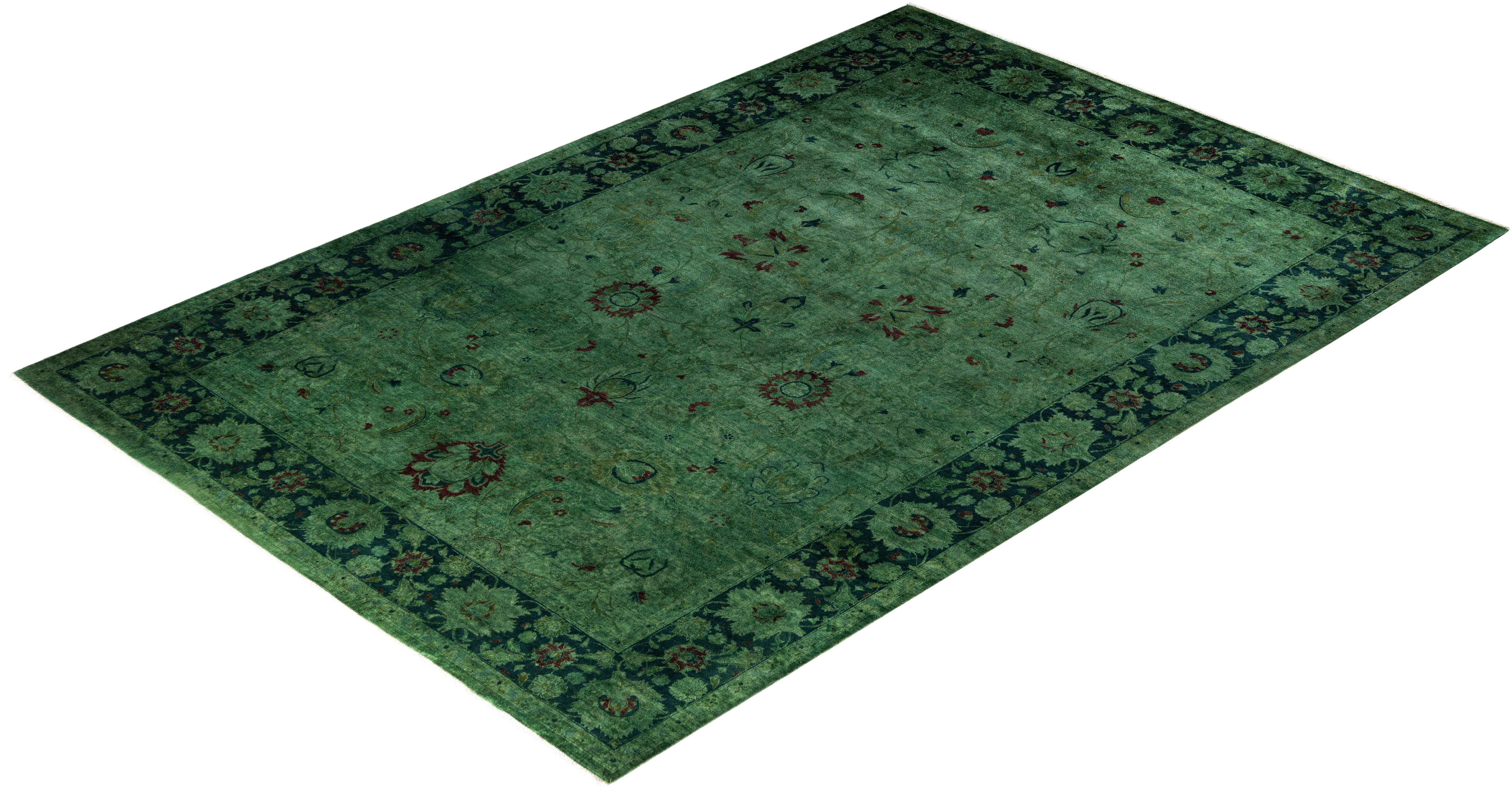 Tapis de sol en laine Overdyed One-of-a-Kind Green 6' 1