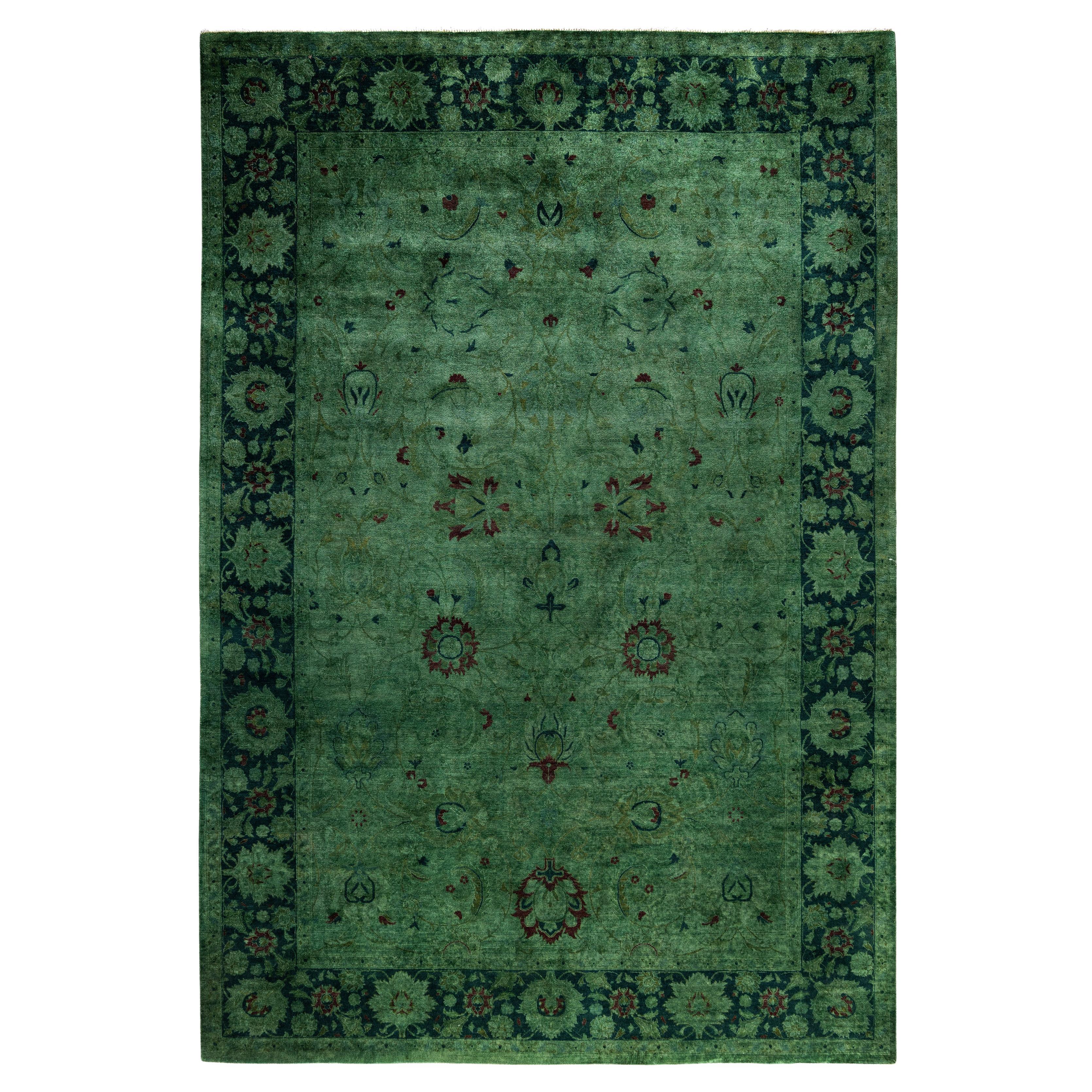 Tapis de sol en laine Overdyed One-of-a-Kind Green 6' 1" x 8' 10" en vente