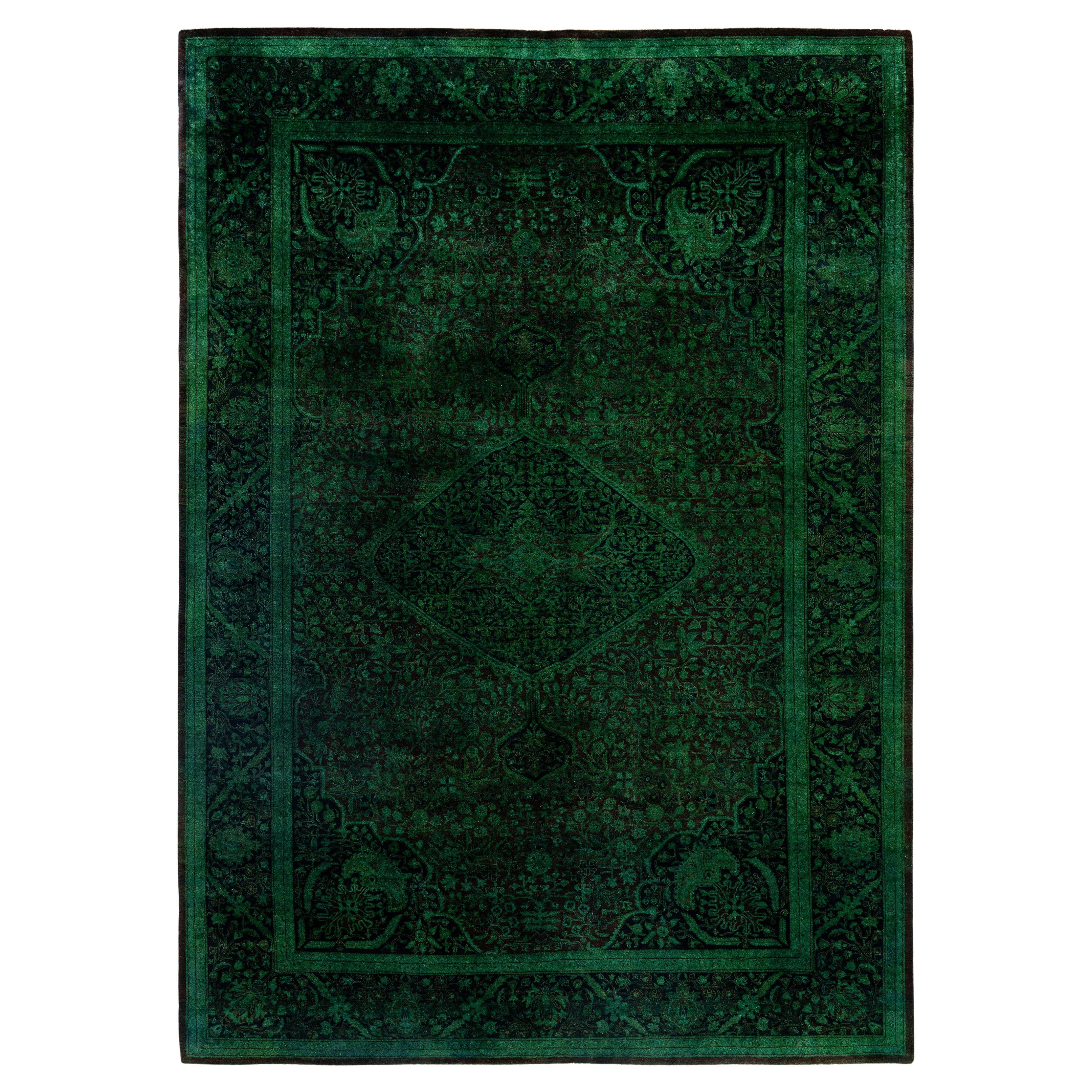 Übergefärbter einzigartiger grüner Wollteppich 6' 1" x 9' 0"