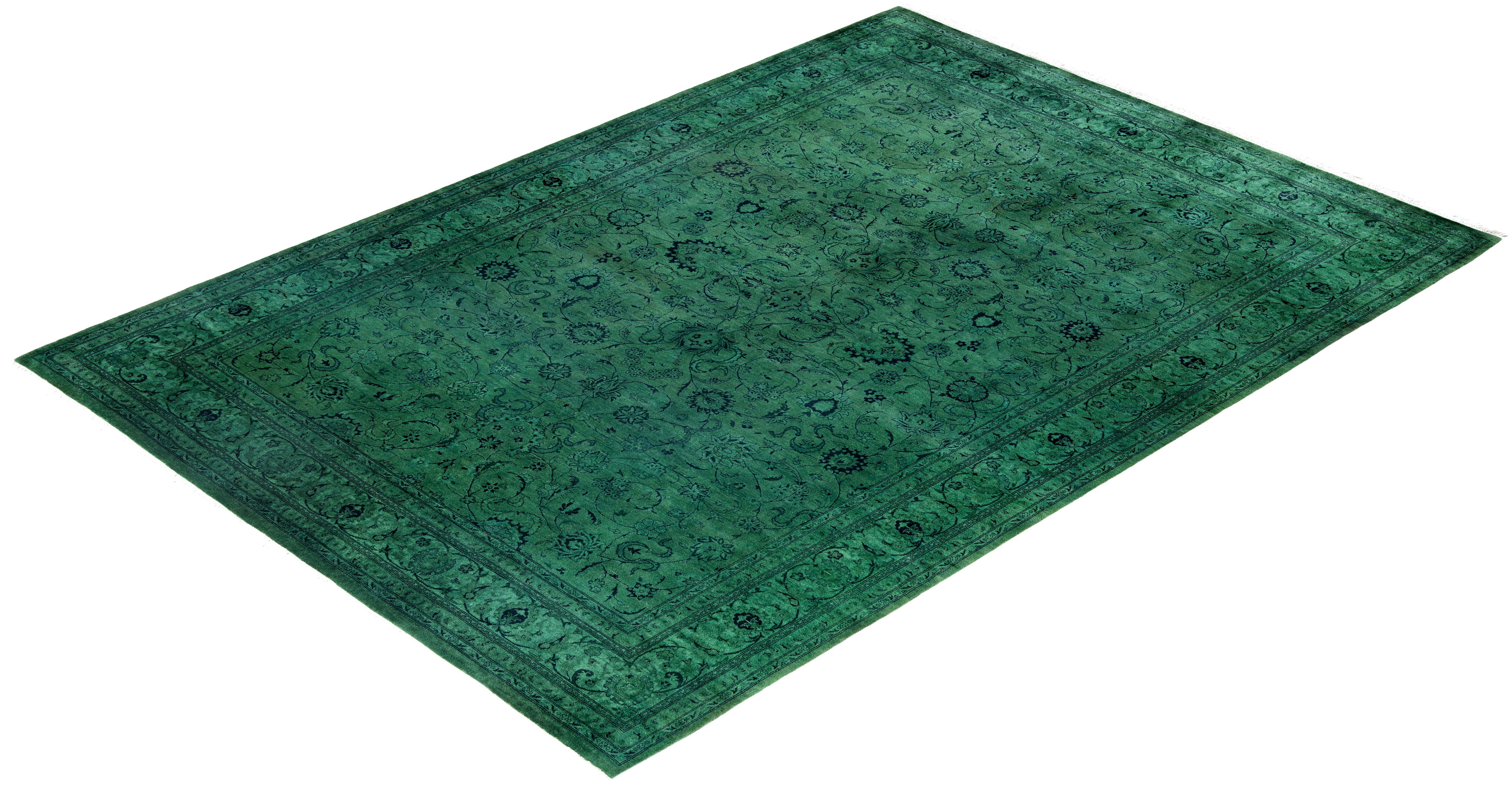 Alfombra de lana Overdyed Única en su género Verde 6' 2