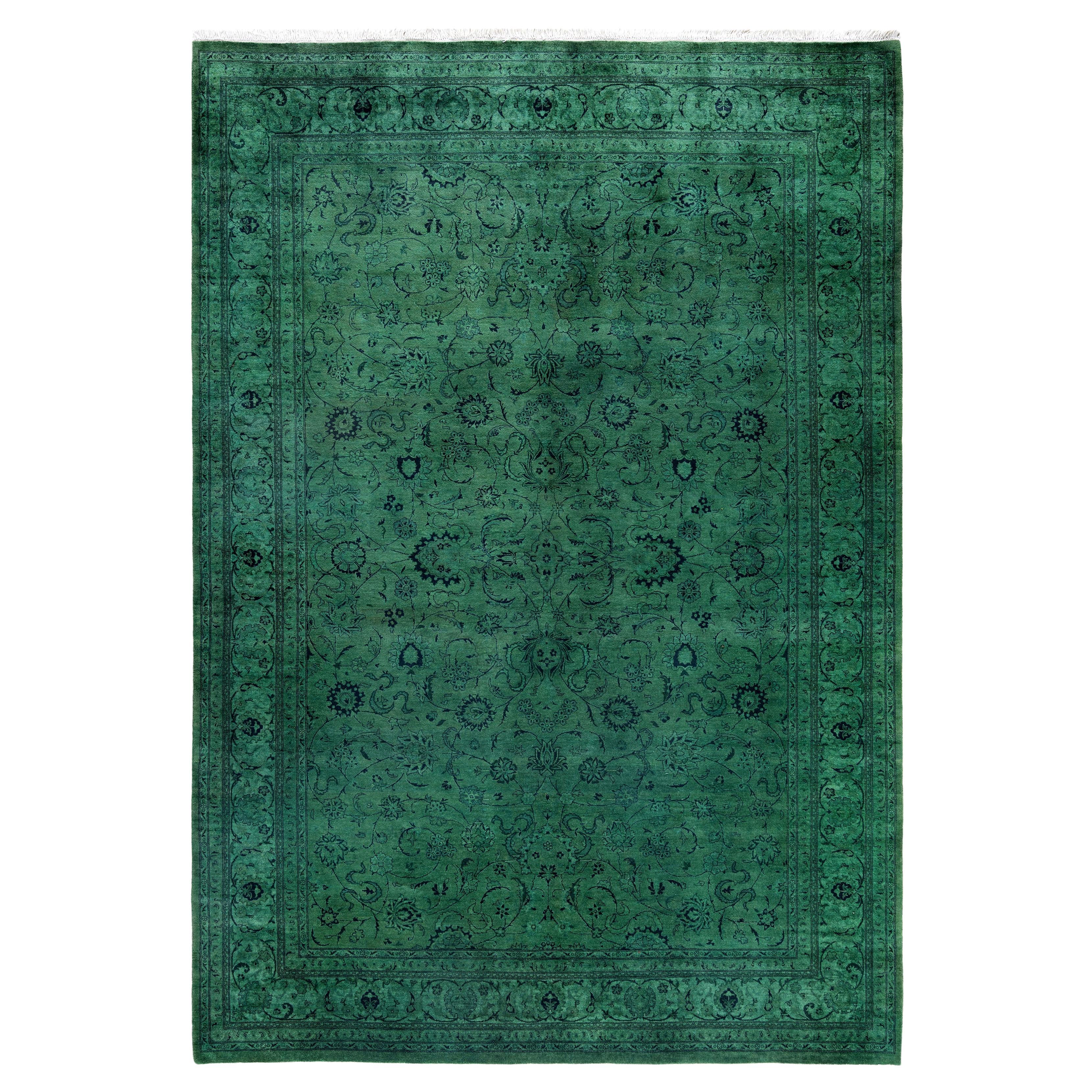 Alfombra de lana Overdyed Única en su género Verde 6' 2" x 9' 1"