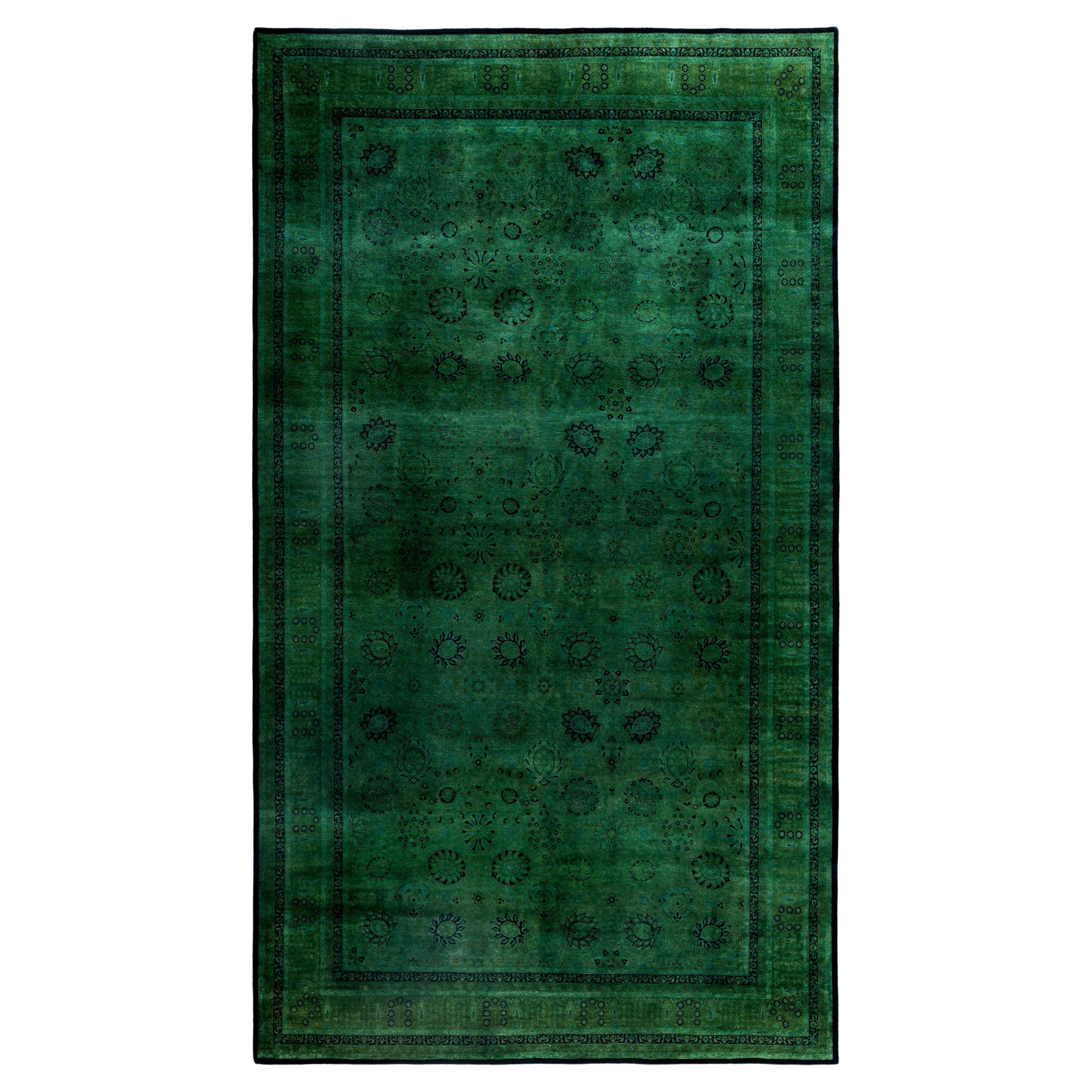 Tapis de sol en laine Overdyed One-of-a-Kind Green 8' 2" x 14' 6" en vente