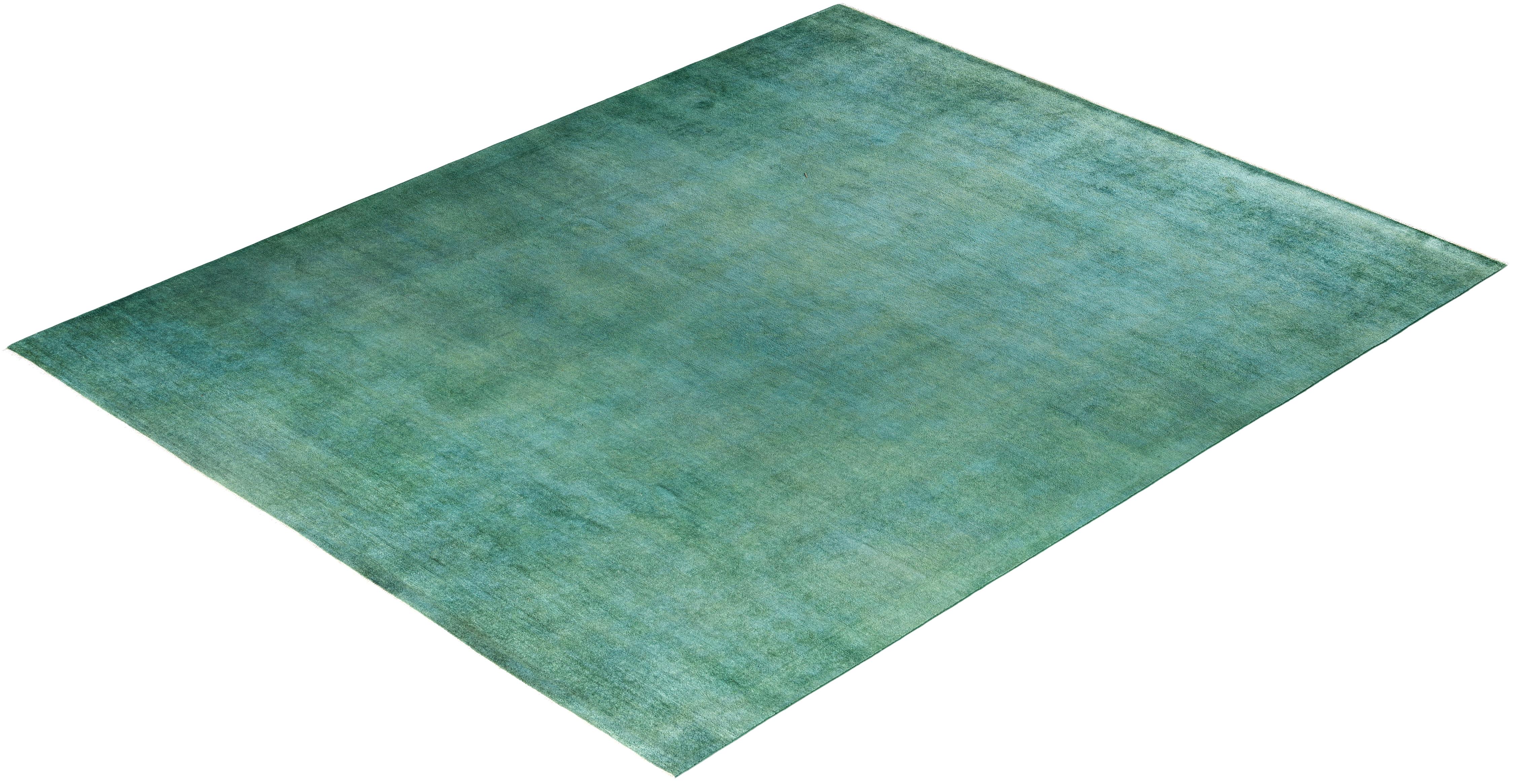 Alfombra de lana Overdyed Única Verde 8' 3