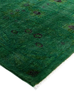 Overdyed One-of-a-Kind Wool Green Area Rug 9' 0" x 11' 5"