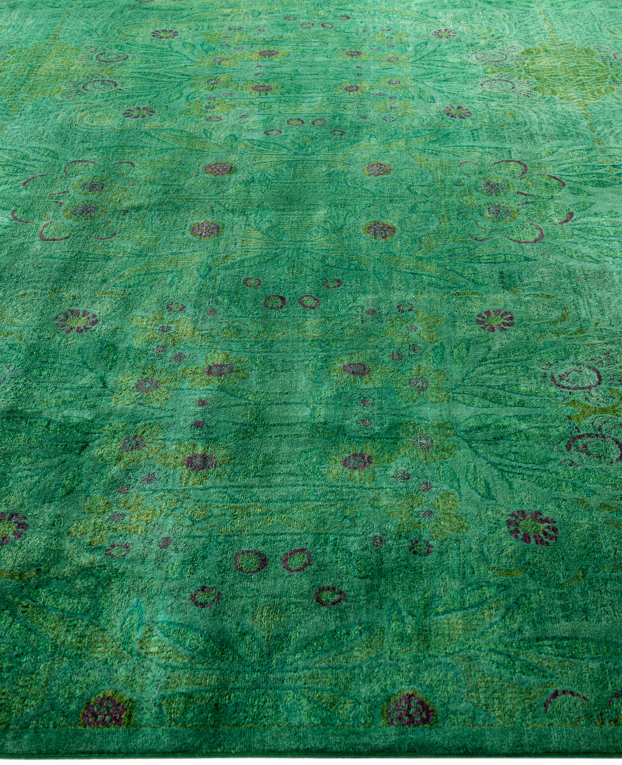 Annodato a mano Tappeto Overdyed One-of-a-Kind Wool Green 9' 0