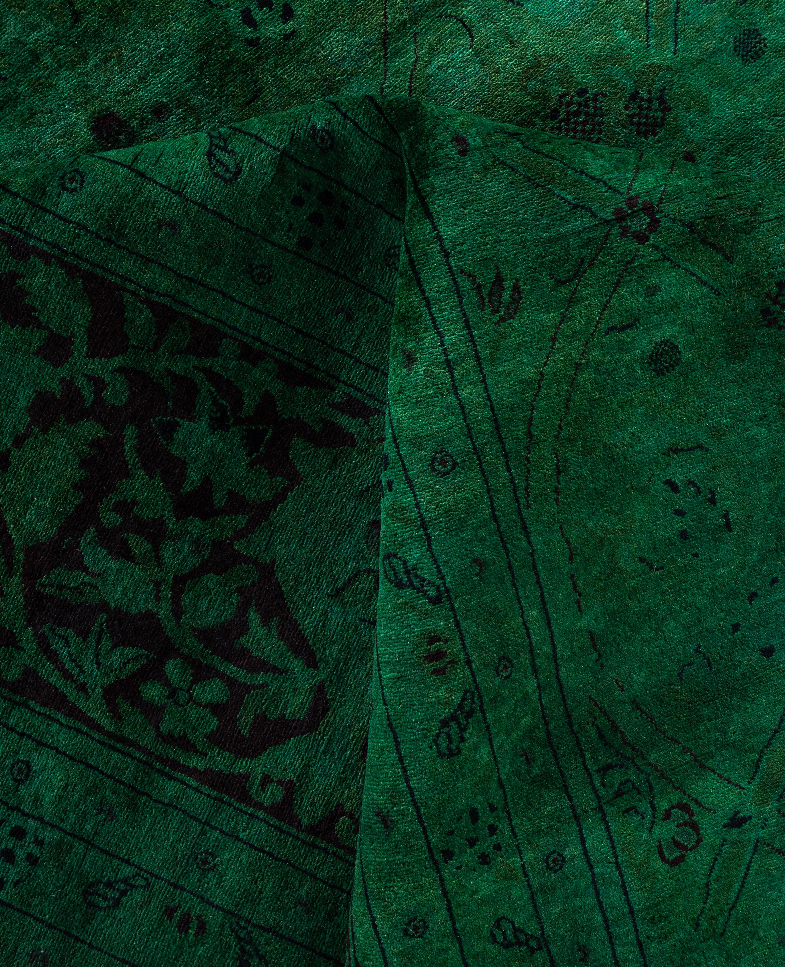 Pakistanais Tapis de sol en laine Overdyed One-of-a-Kind Green 9' 1
