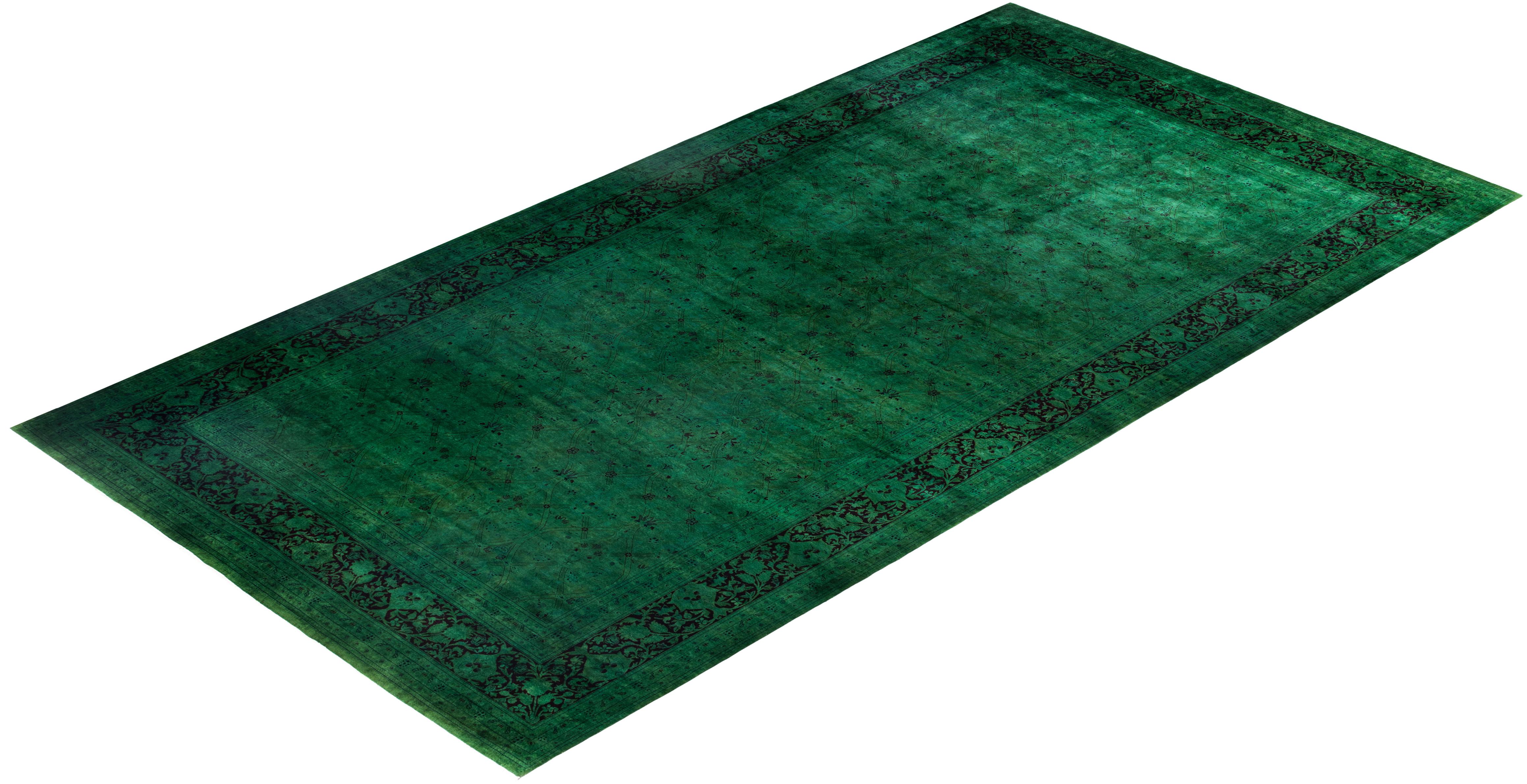Tapis de sol en laine Overdyed One-of-a-Kind Green 9' 1