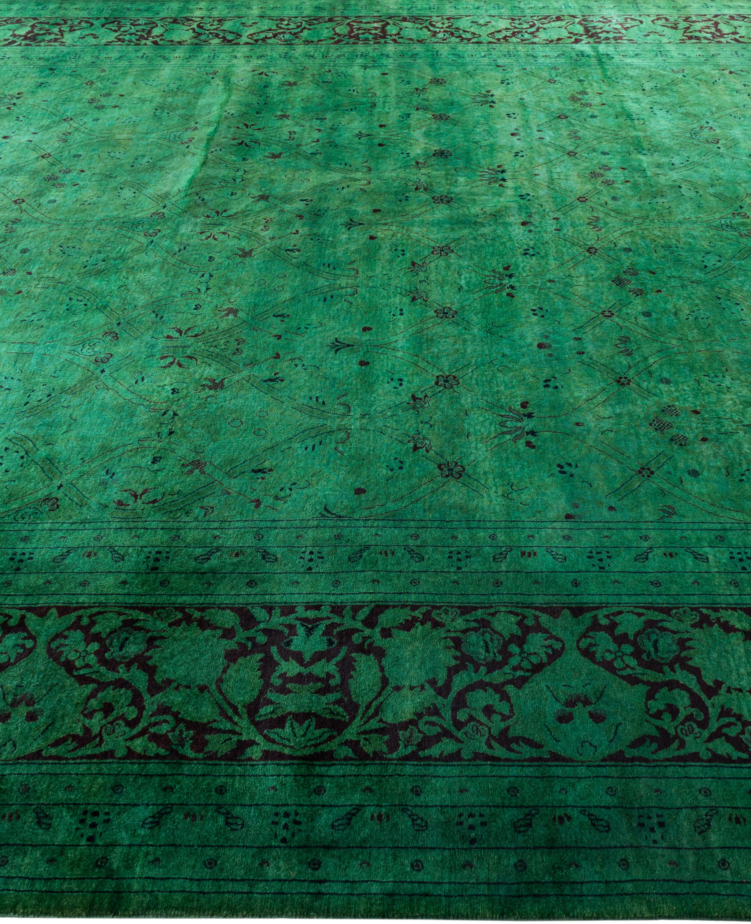 Laine Tapis de sol en laine Overdyed One-of-a-Kind Green 9' 1