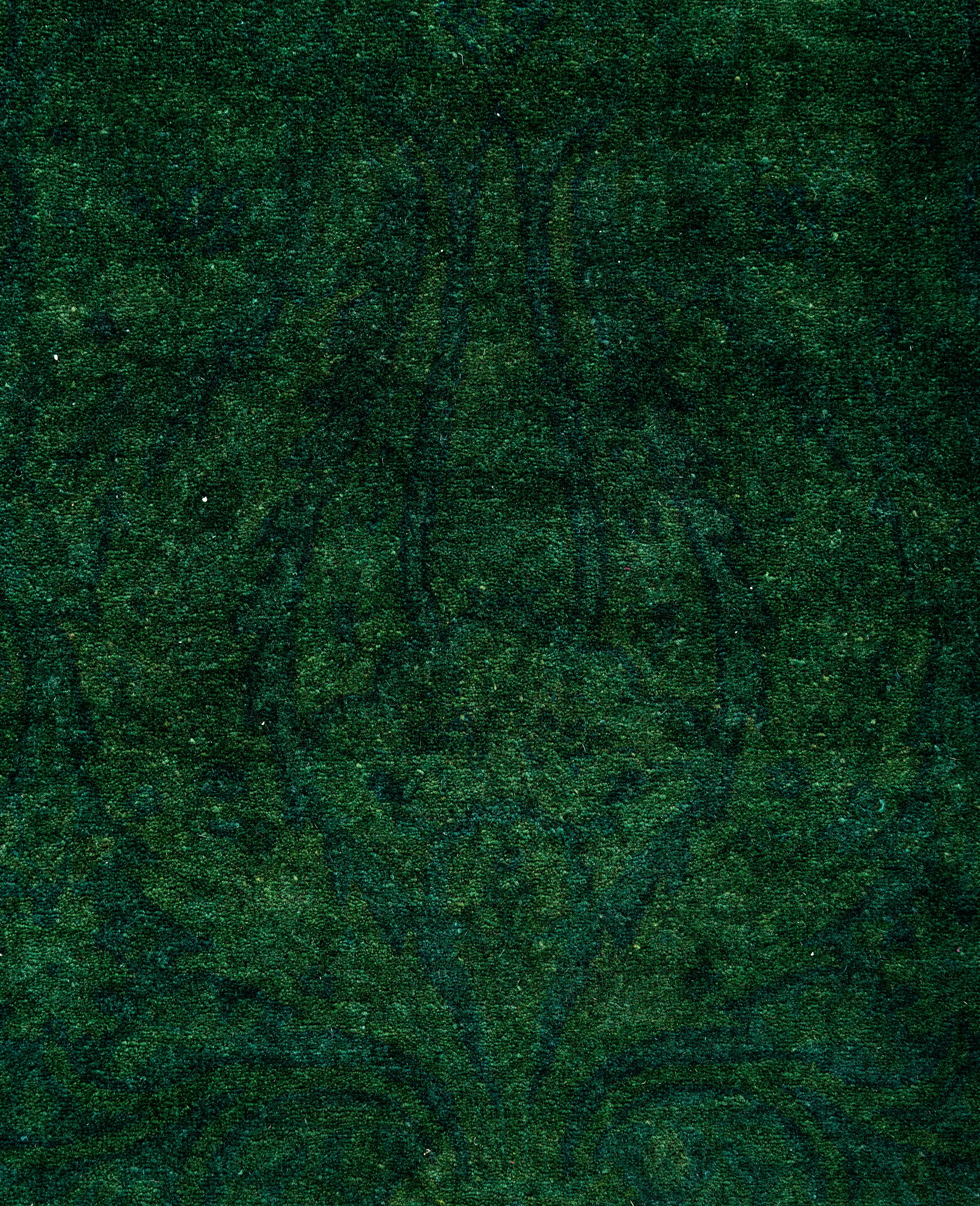 Pakistani Overdyed One-of-a-Kind Wool Green Runner 2' 7