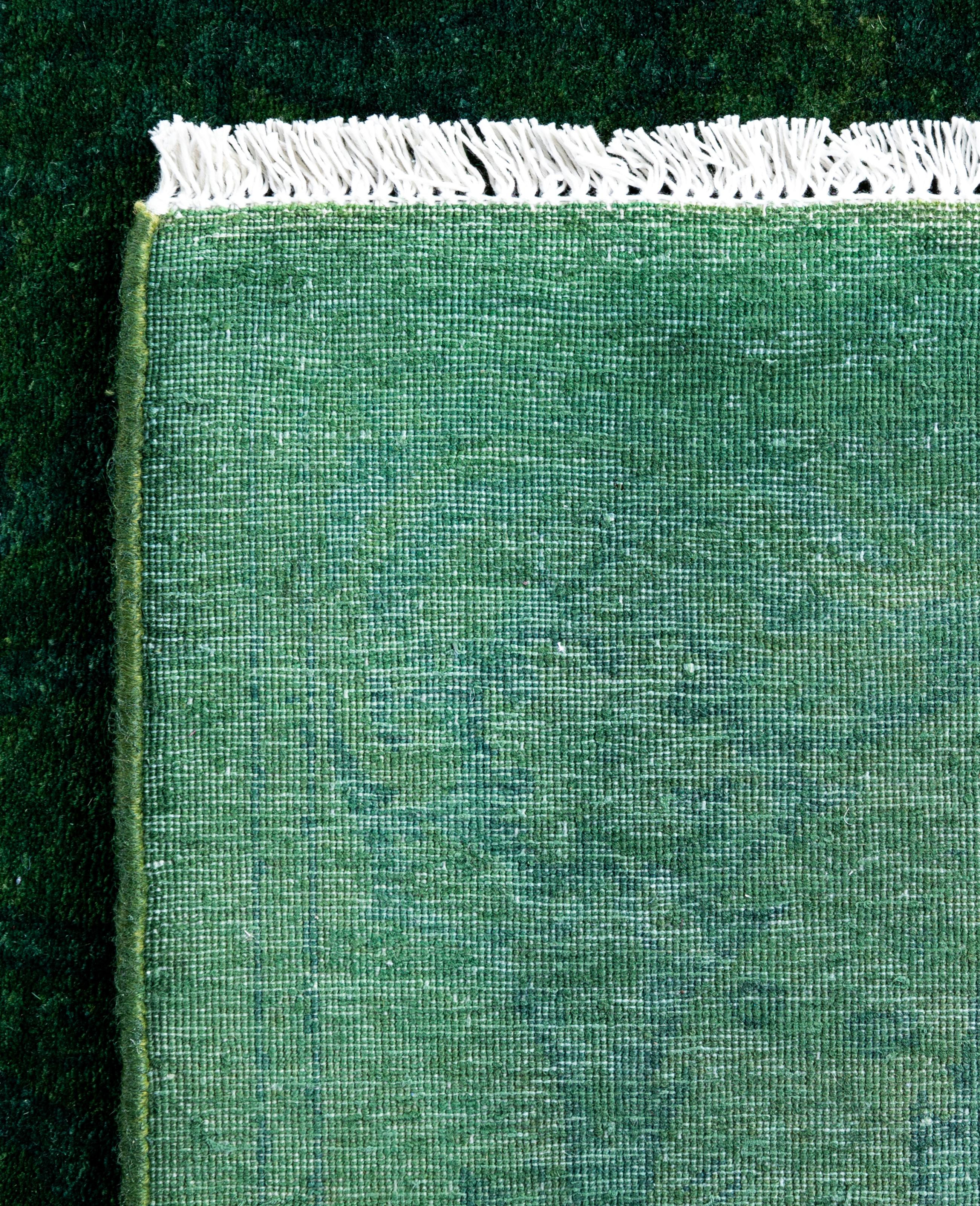 Overdyed One-of-a-Kind Wool Green Runner 2' 7