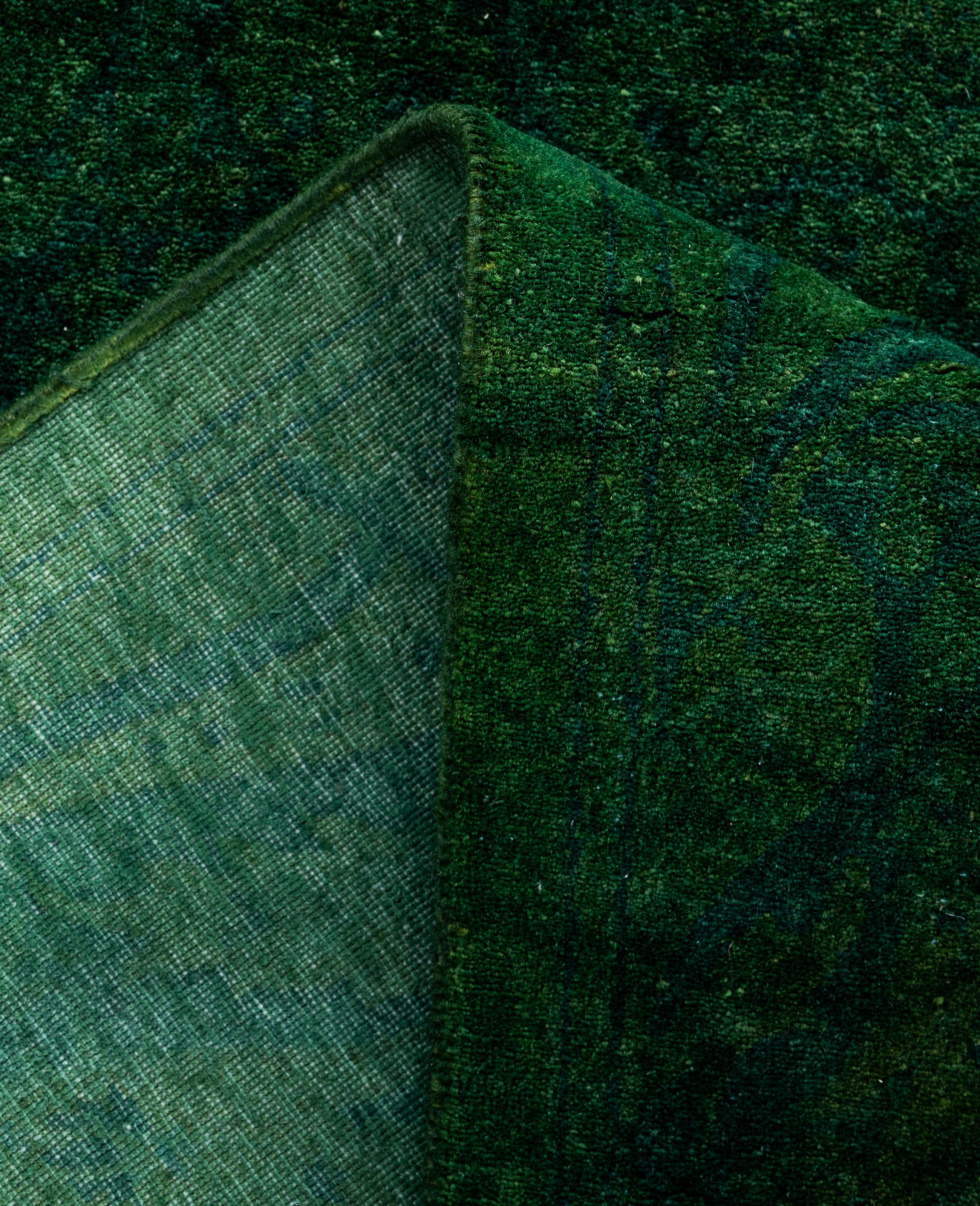 Contemporary Overdyed One-of-a-Kind Wool Green Runner 2' 7