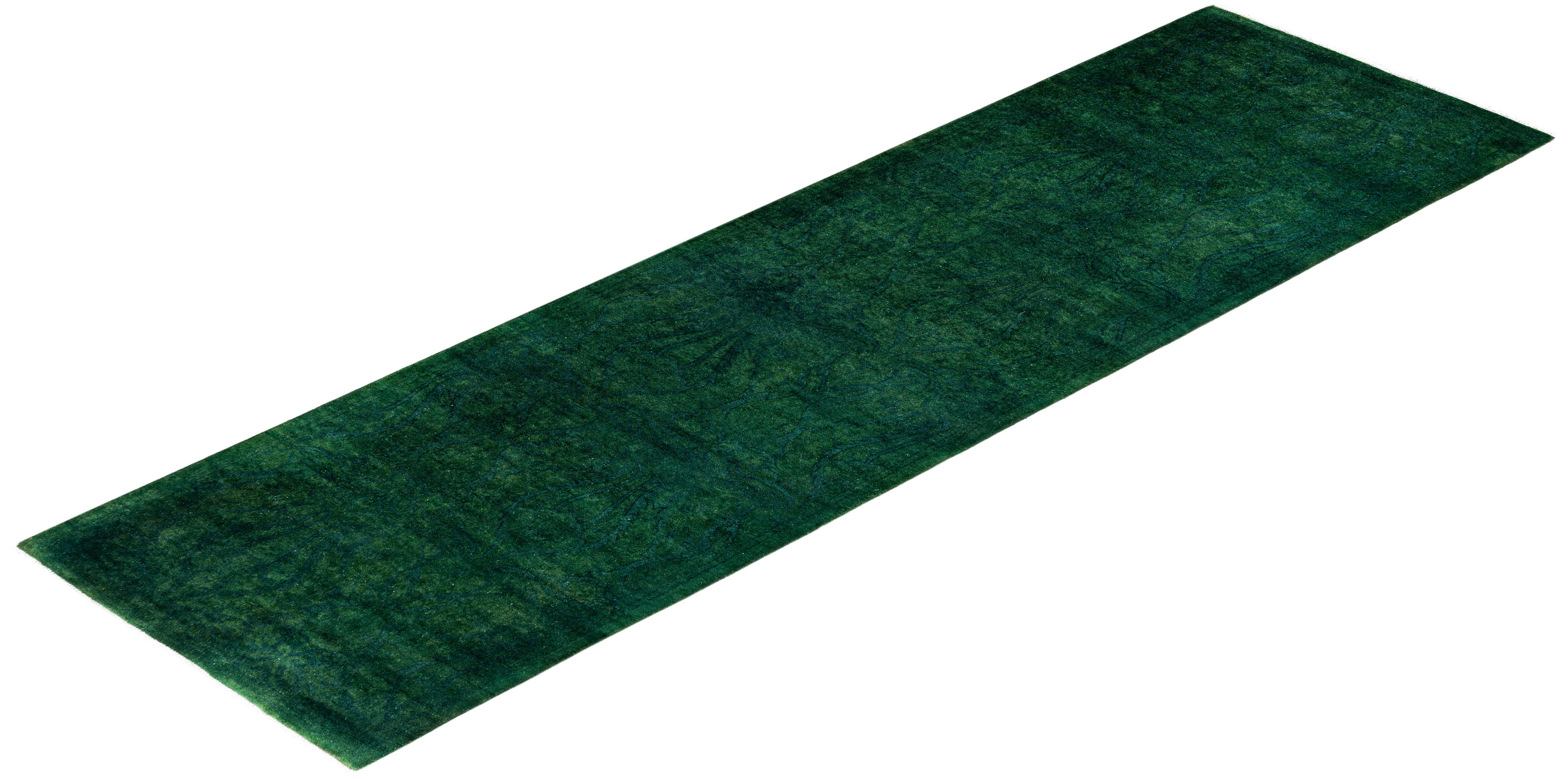 Overdyed One-of-a-Kind Wool Green Runner 2' 7