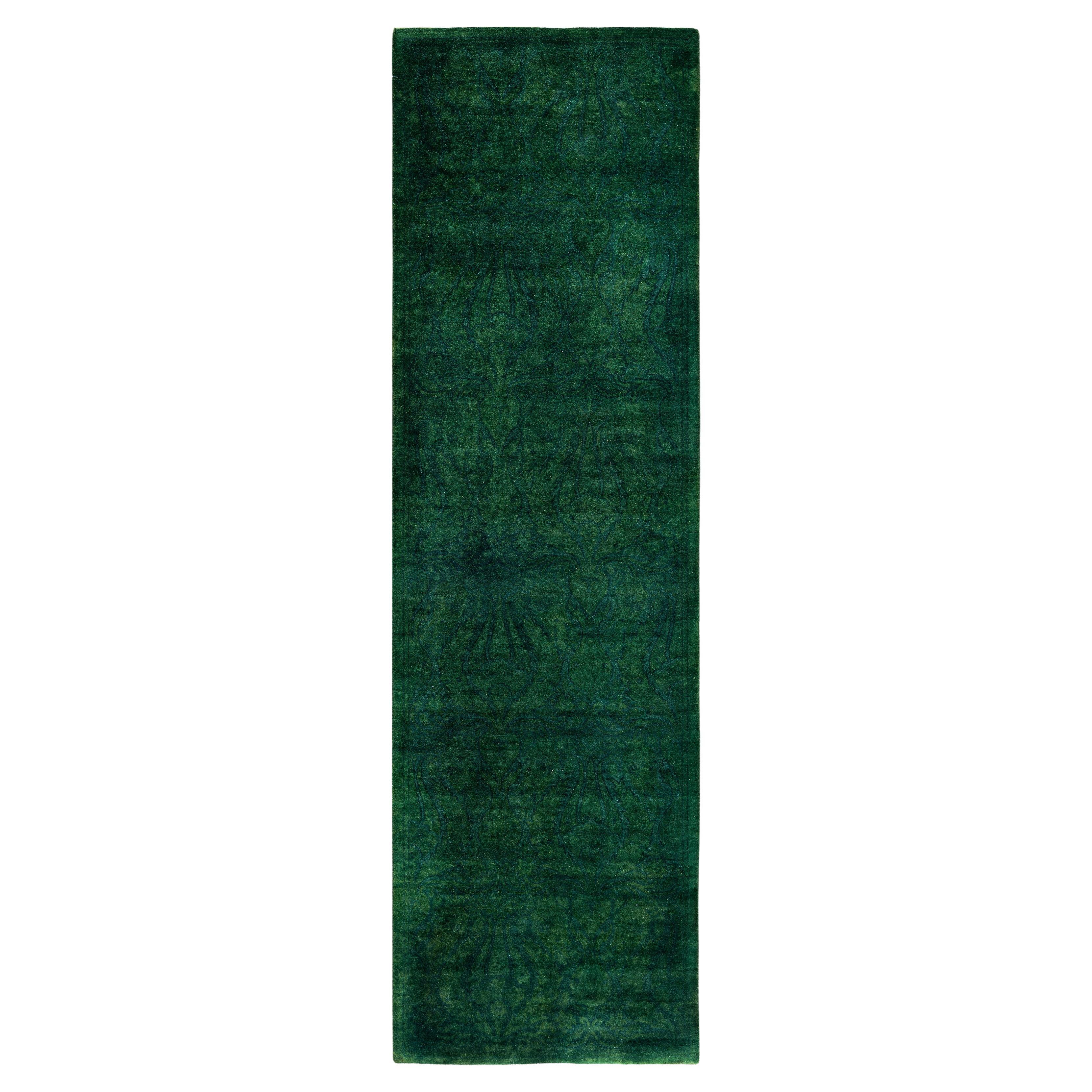 Overdyed One-of-a-Kind Wool Green Runner 2' 7" x 9' 0"