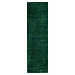 Overdyed One-of-a-Kind Wool Green Runner 2' 7" x 9' 0"