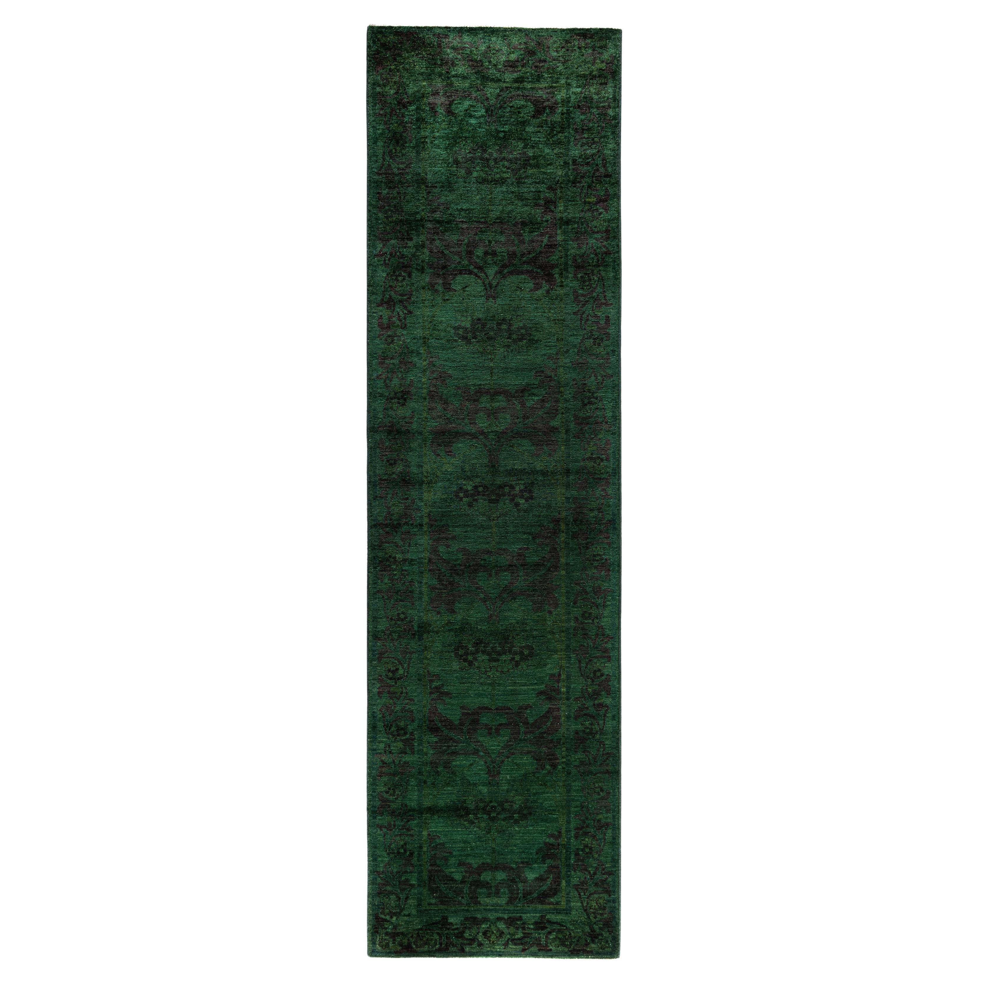 Runner in lana verde tinto in massa 2' 8" x 9' 10" in vendita