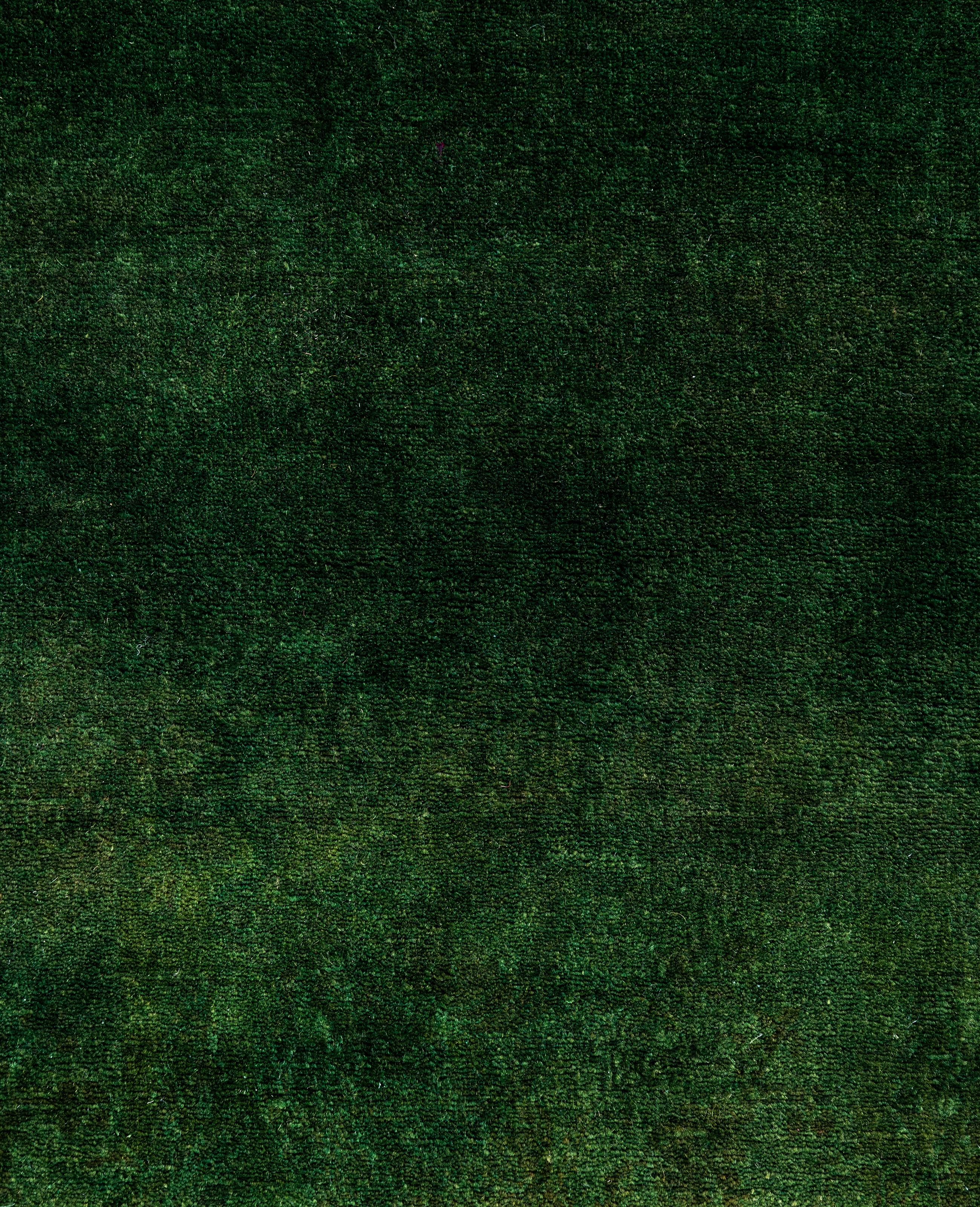 Pakistani Overdyed One-of-a-Kind Wool Green Runner 2' 9