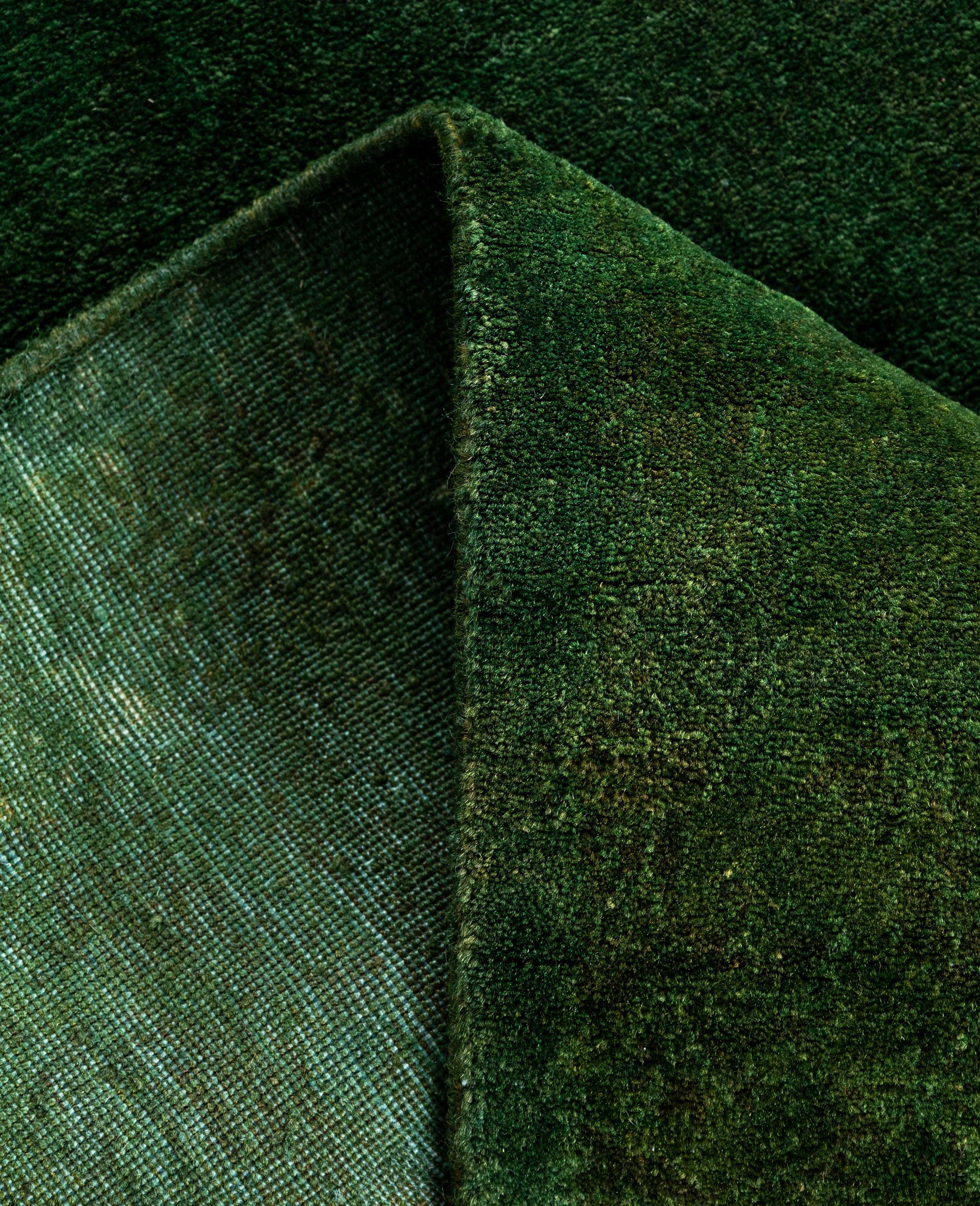Contemporary Overdyed One-of-a-Kind Wool Green Runner 2' 9